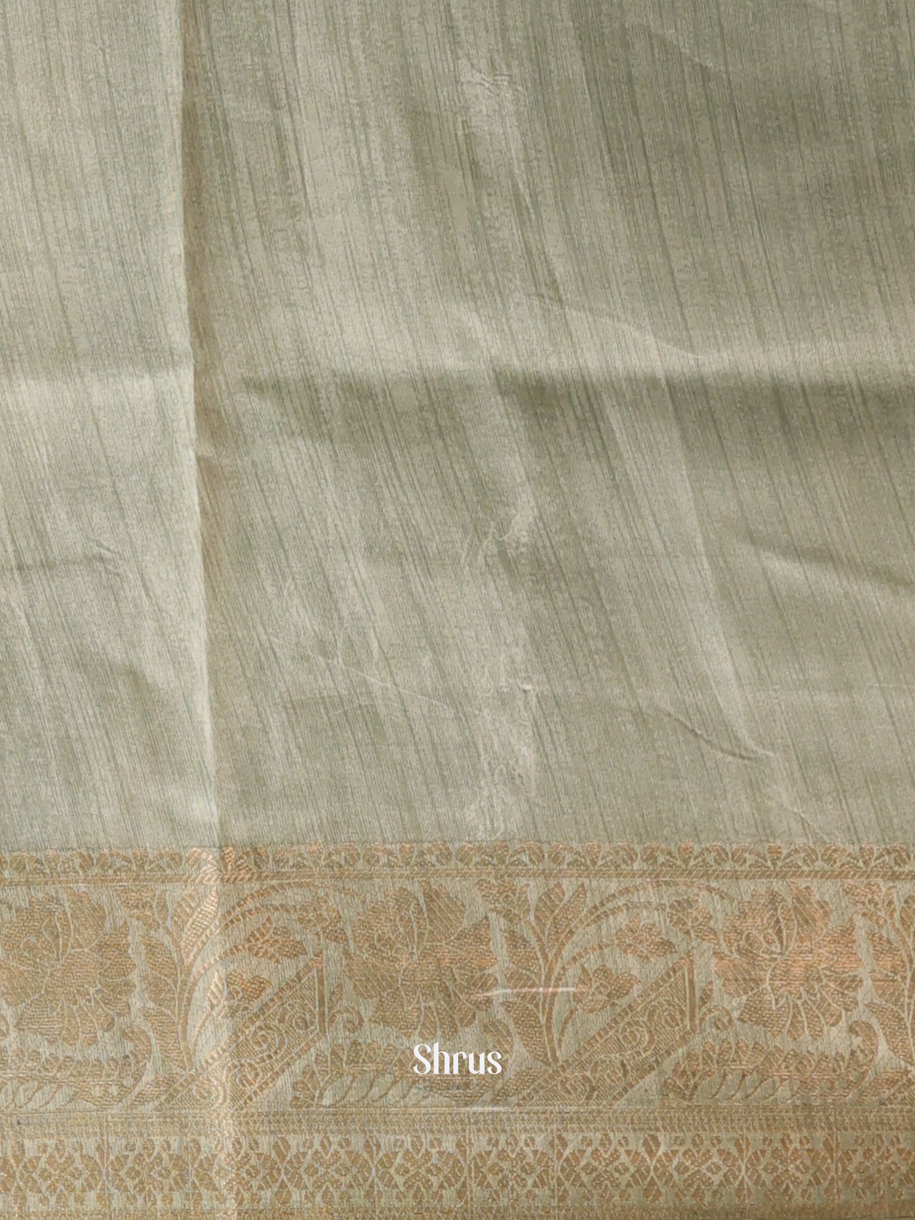 Cream & Lite Green - Semi Dupion Saree