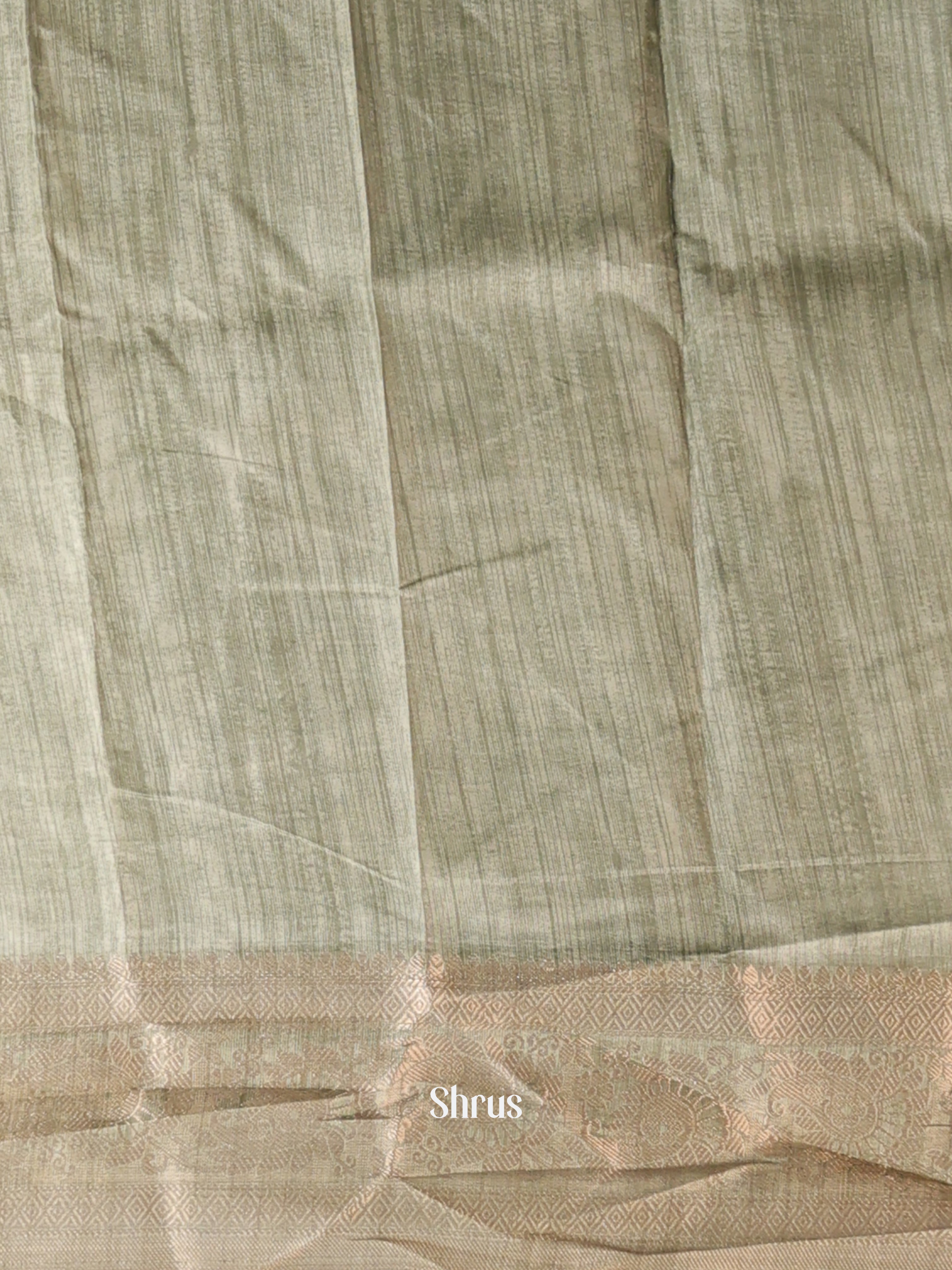 Cream & Green - Semi Dupion Saree