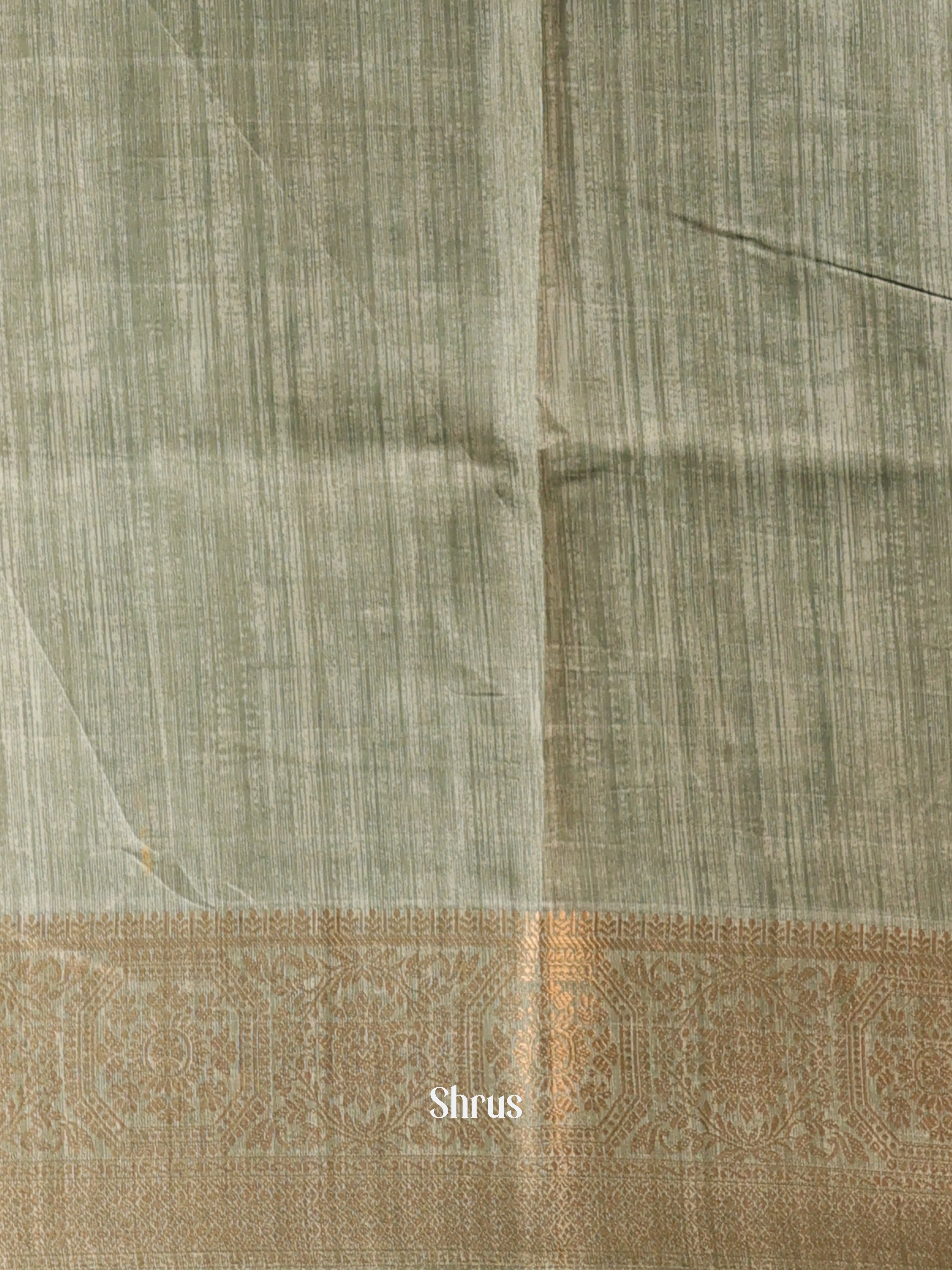 Cream & Green - Semi Dupion Saree