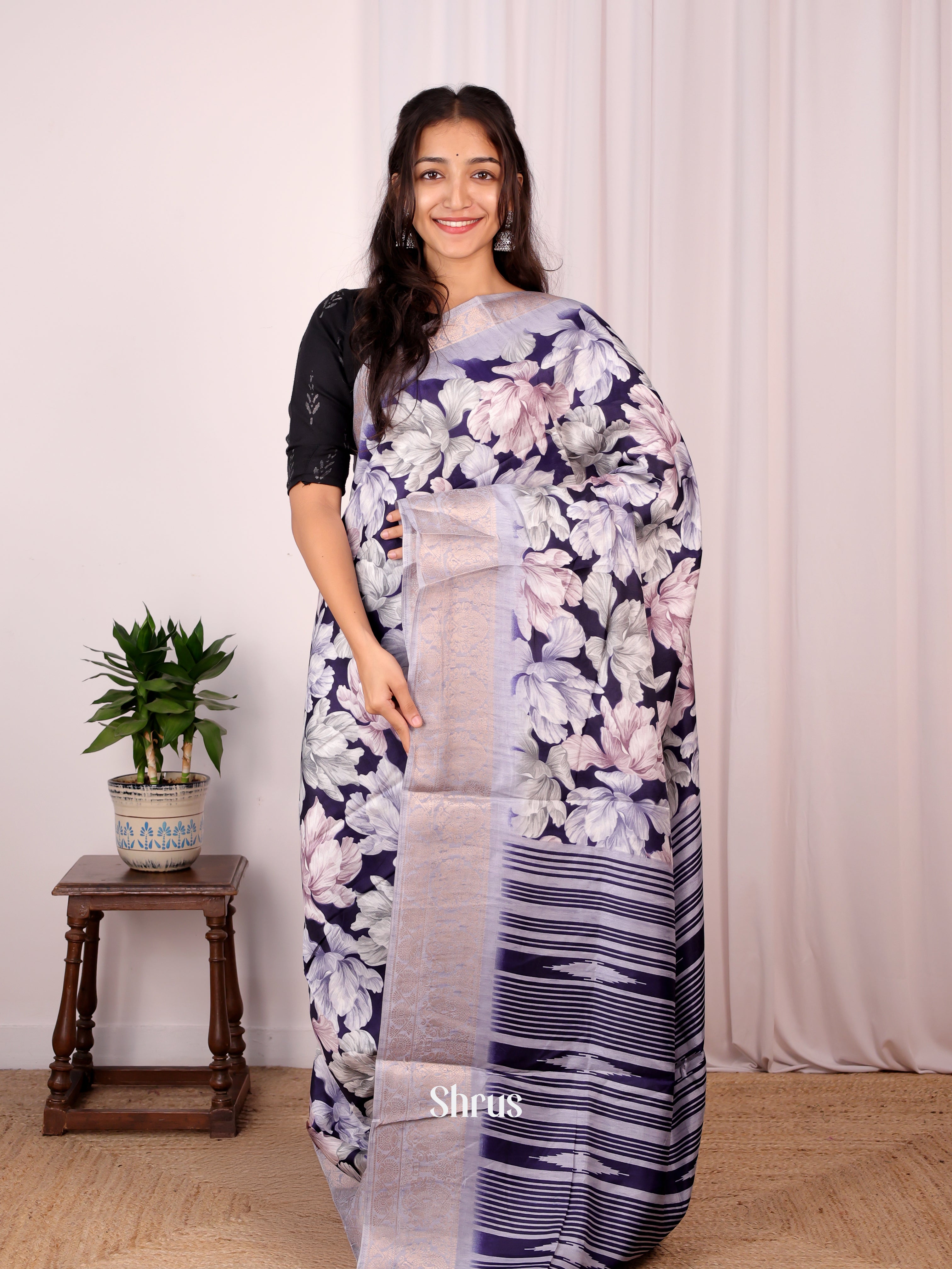 Violet & Lavender - Semi Dupion Saree