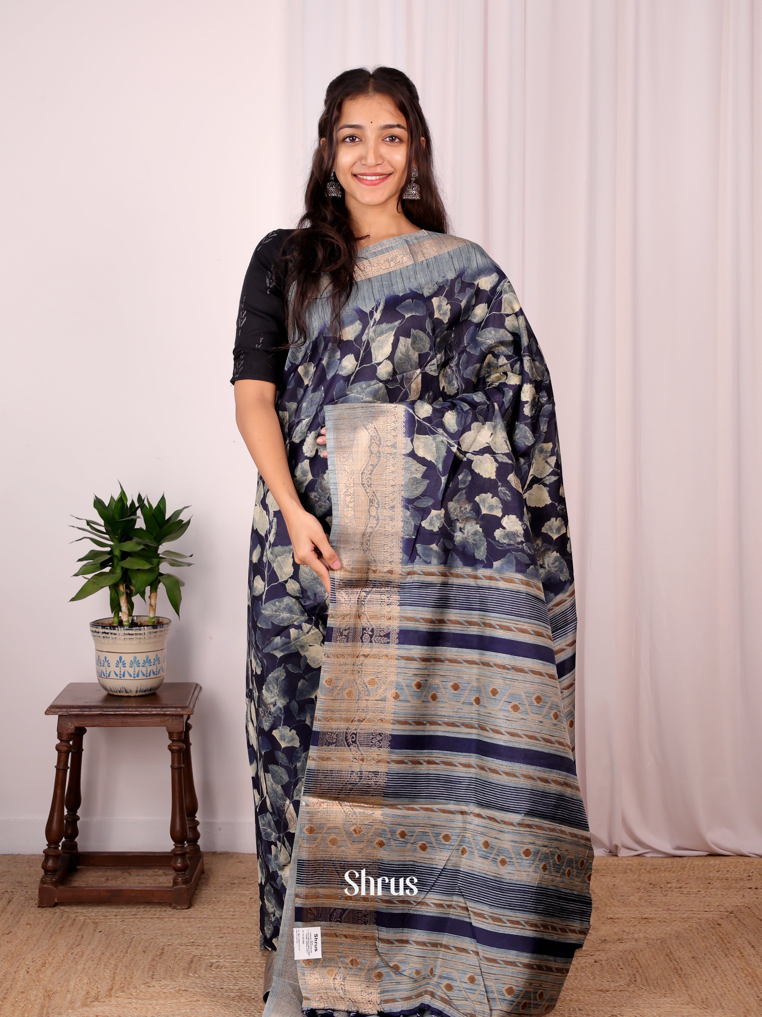 Violet & Grey - Semi Dupion Saree