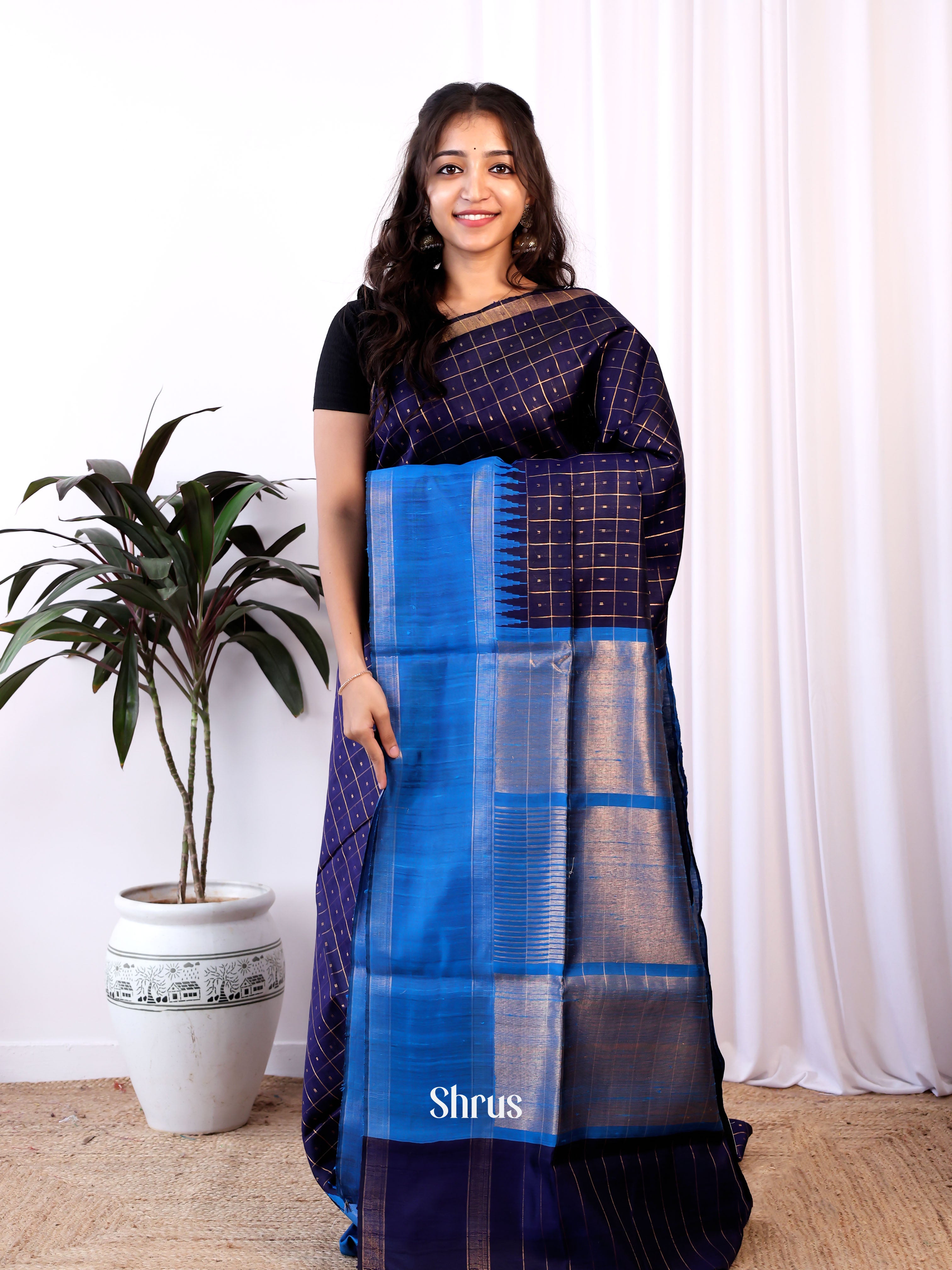 Violet  & Blue - Raw Silk Saree