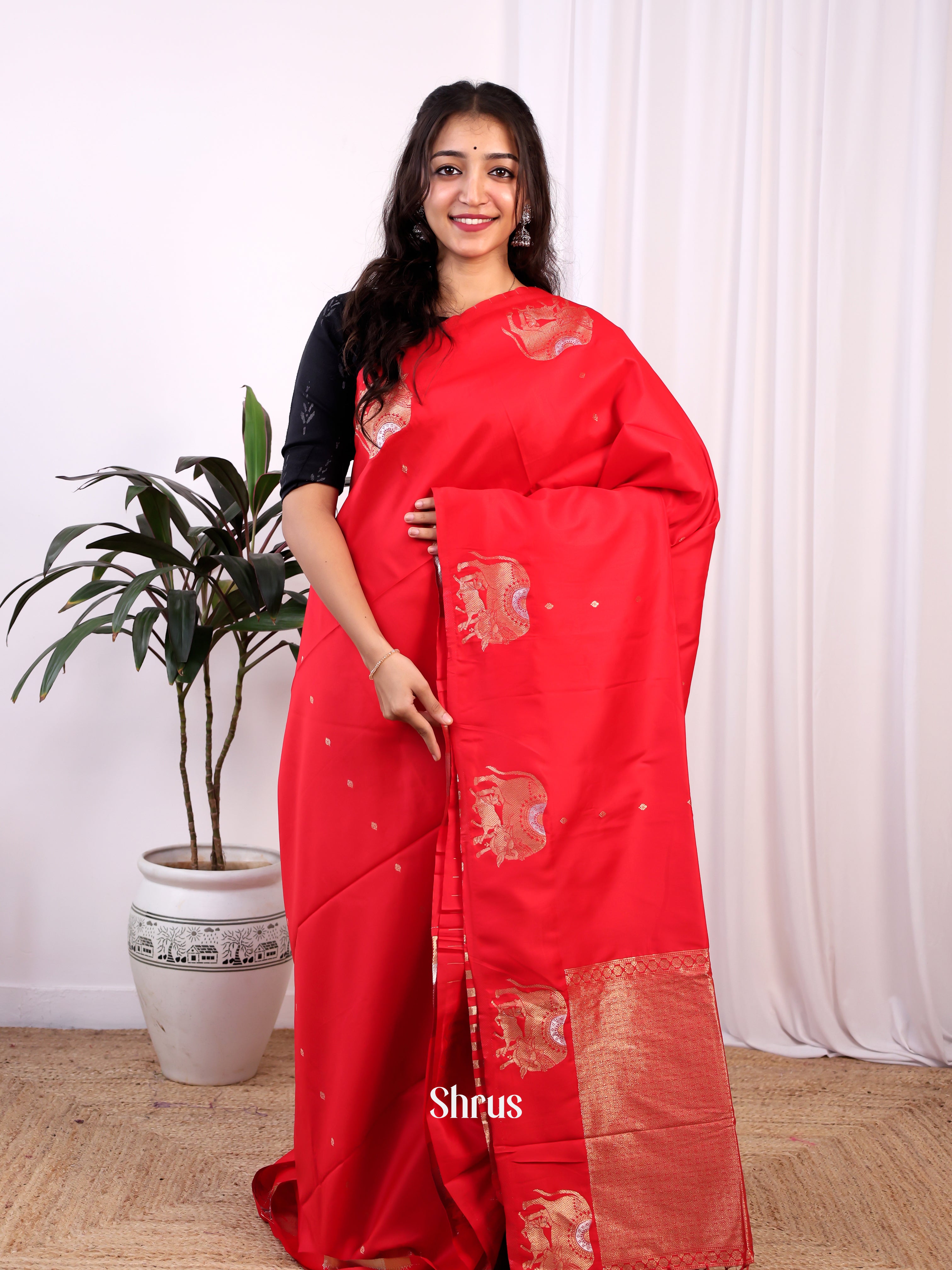 Red - Semi Softsilk Saree