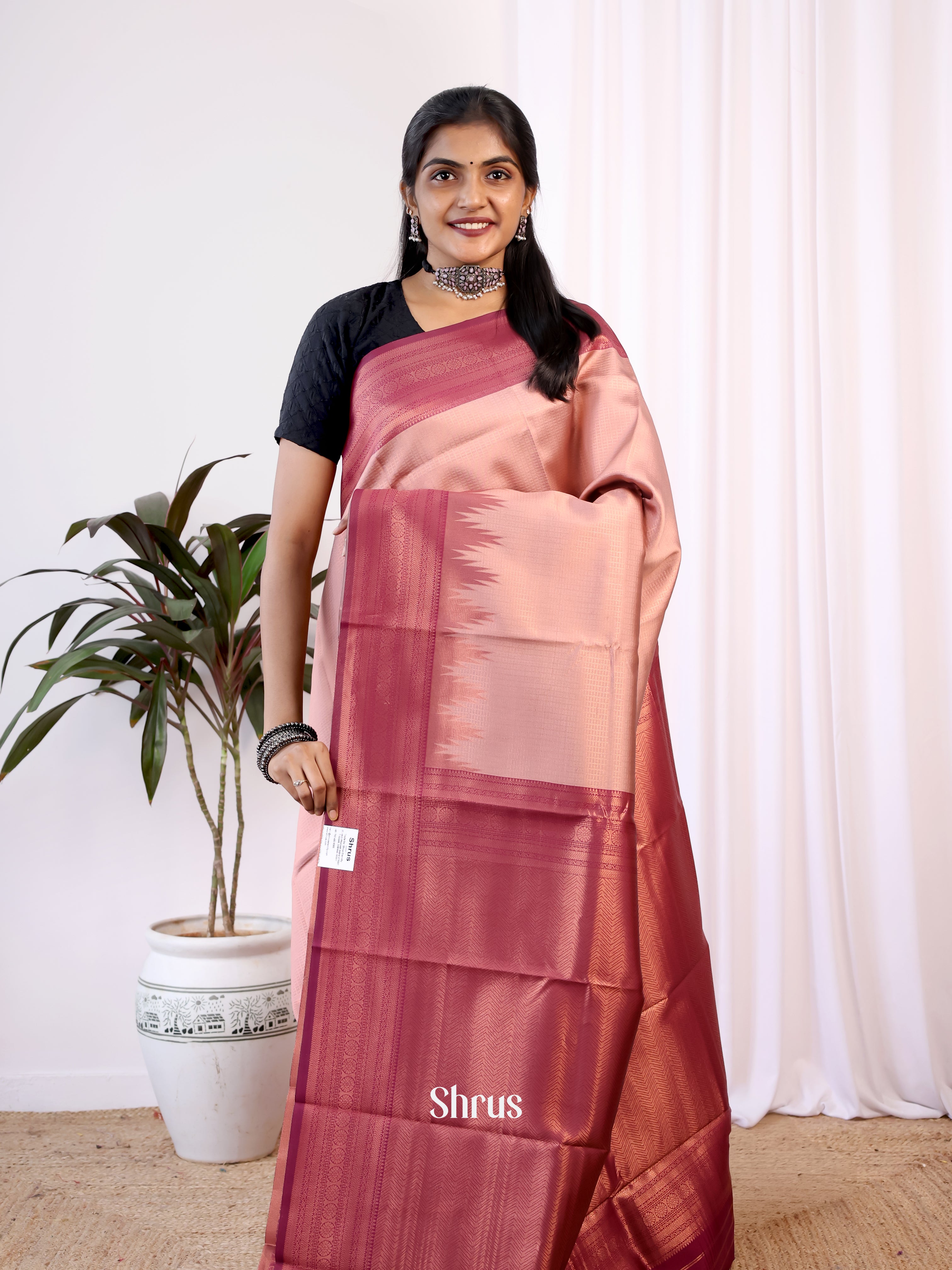 peach & Maroon - Semi Arani Silk Saree