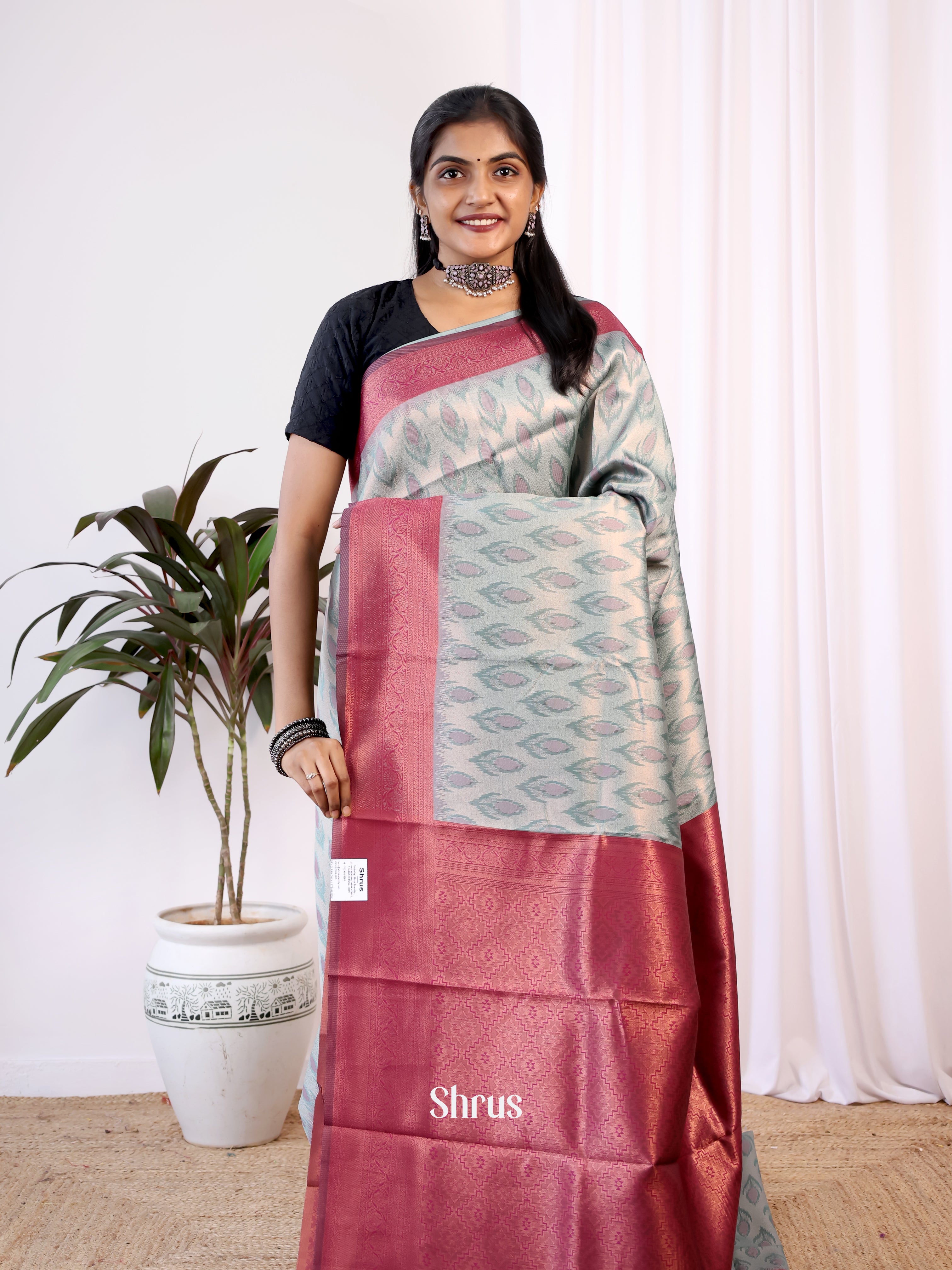 Grey & Maroon - Semi Arani Silk Saree