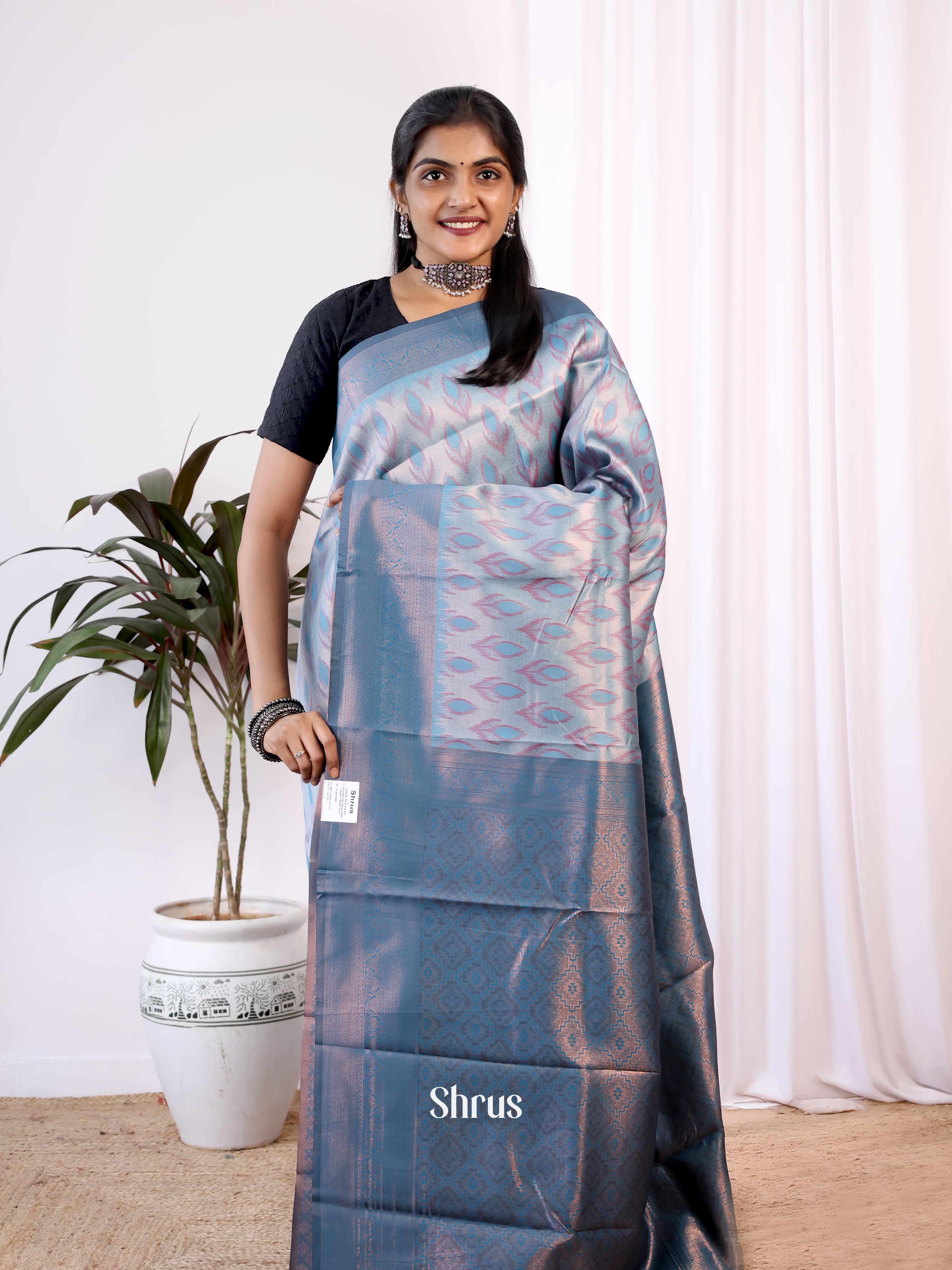 Lite Blue & Blue - Semi Arani Silk Saree