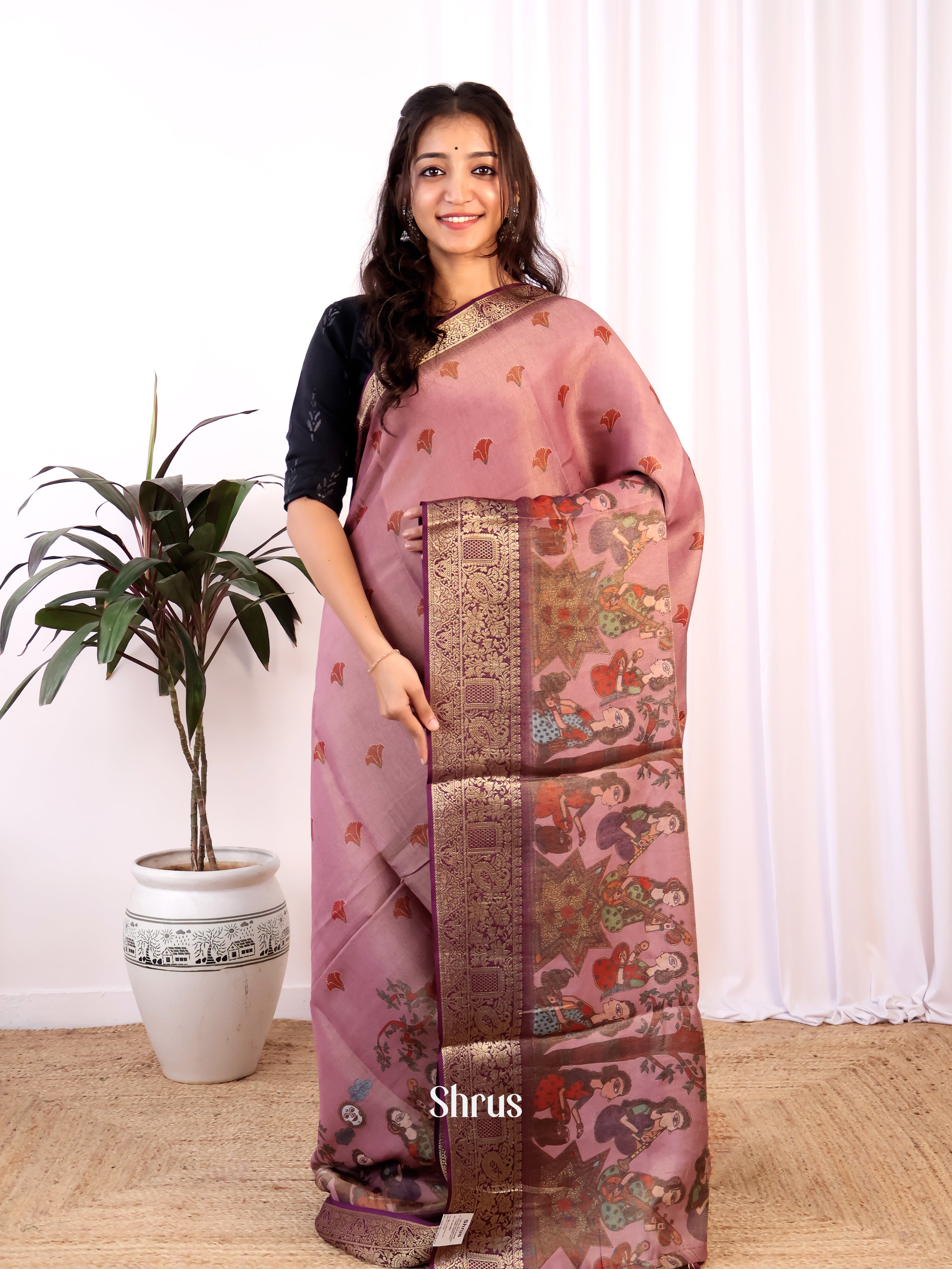 Pink - Semi Tissue Saree