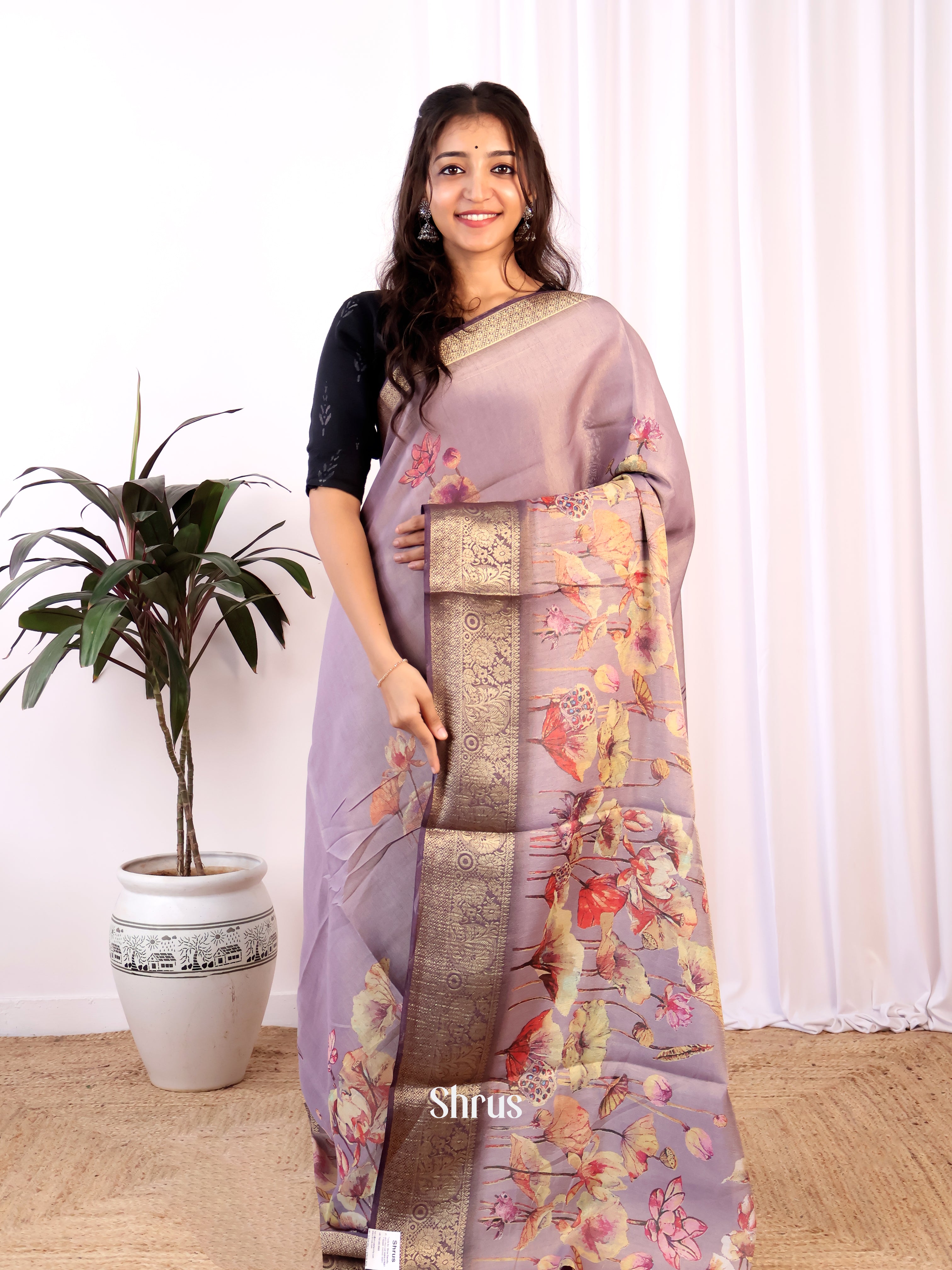 Purple - Semi Tissue Saree