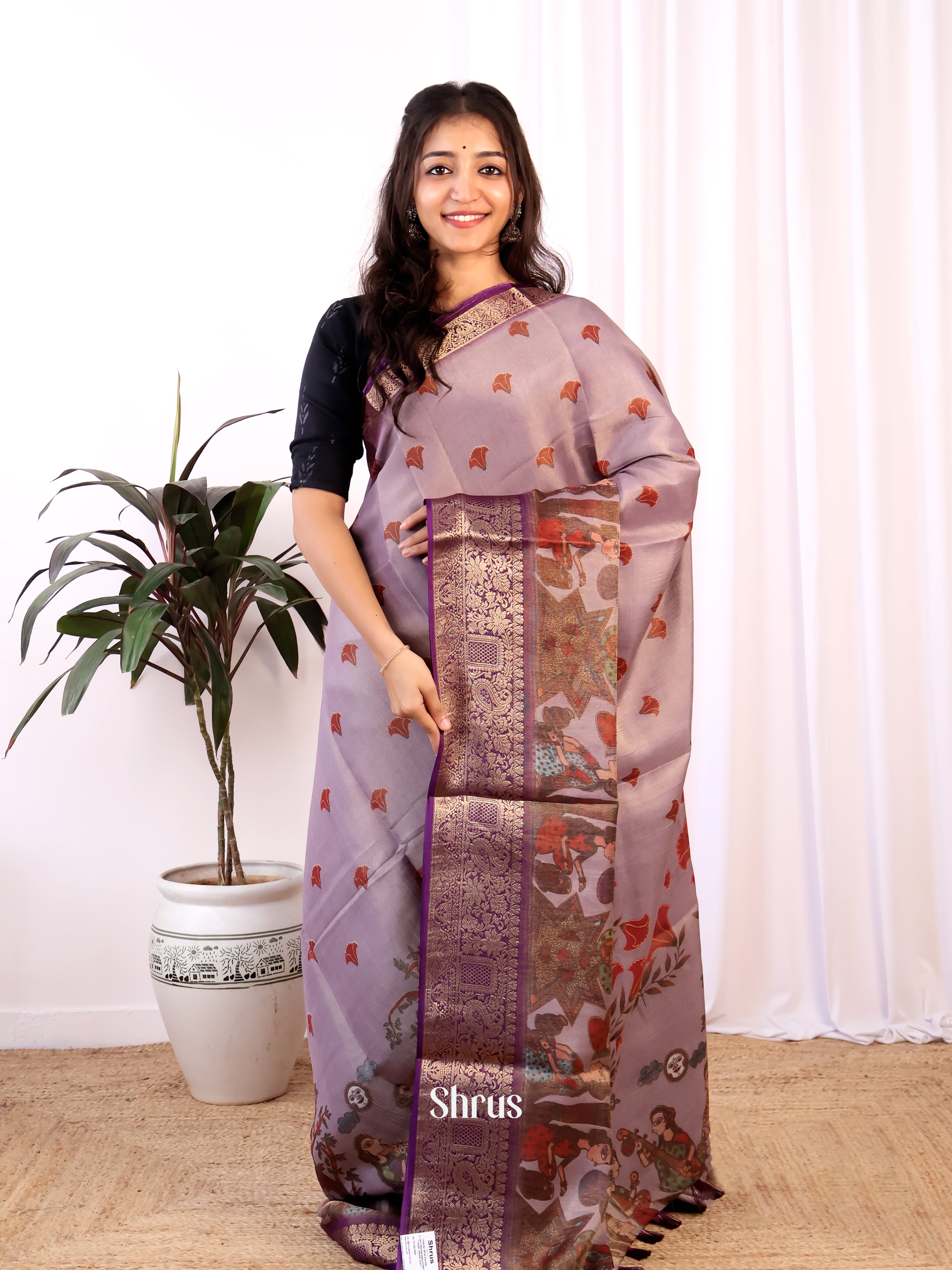 Purple & Violet- Semi Tissue Saree