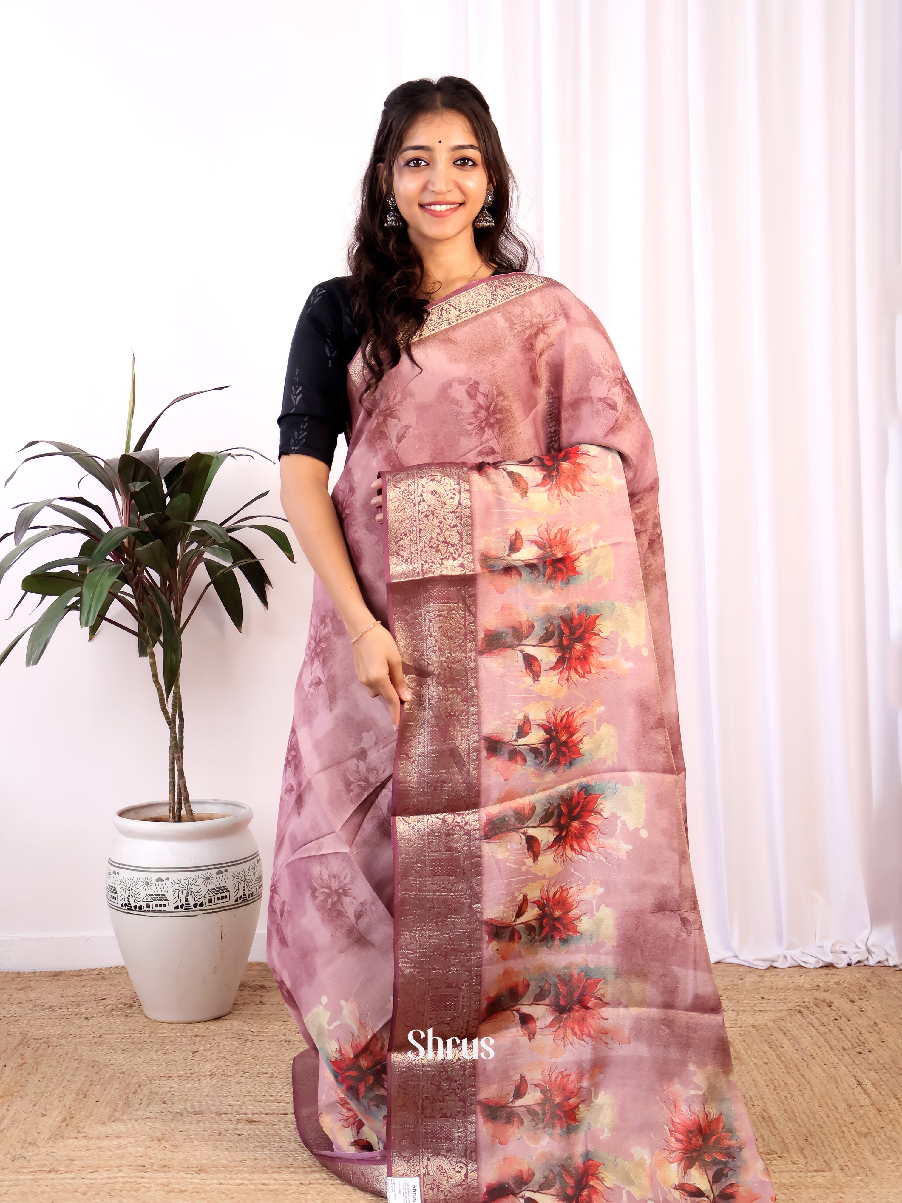 Purple- Semi Tissue Saree