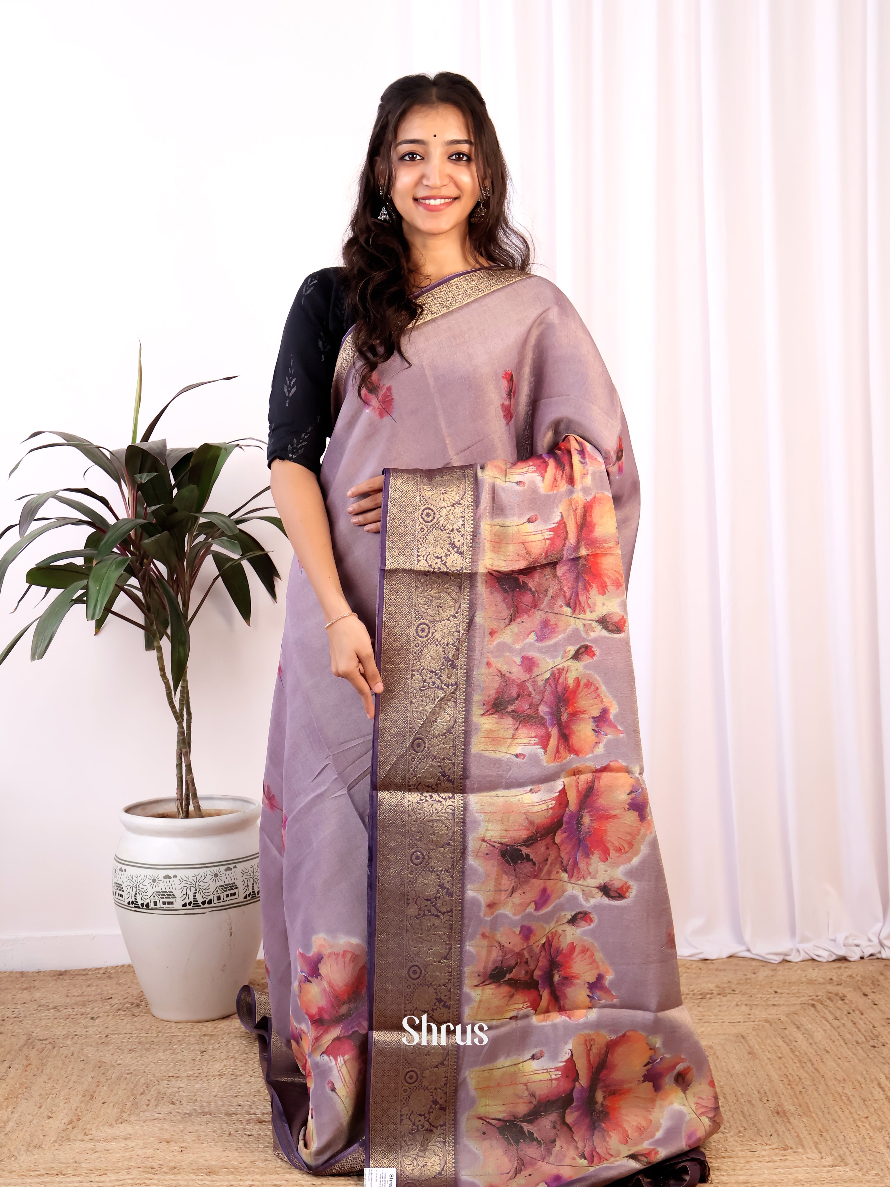 Lavender & Purple - Semi Tissue Saree