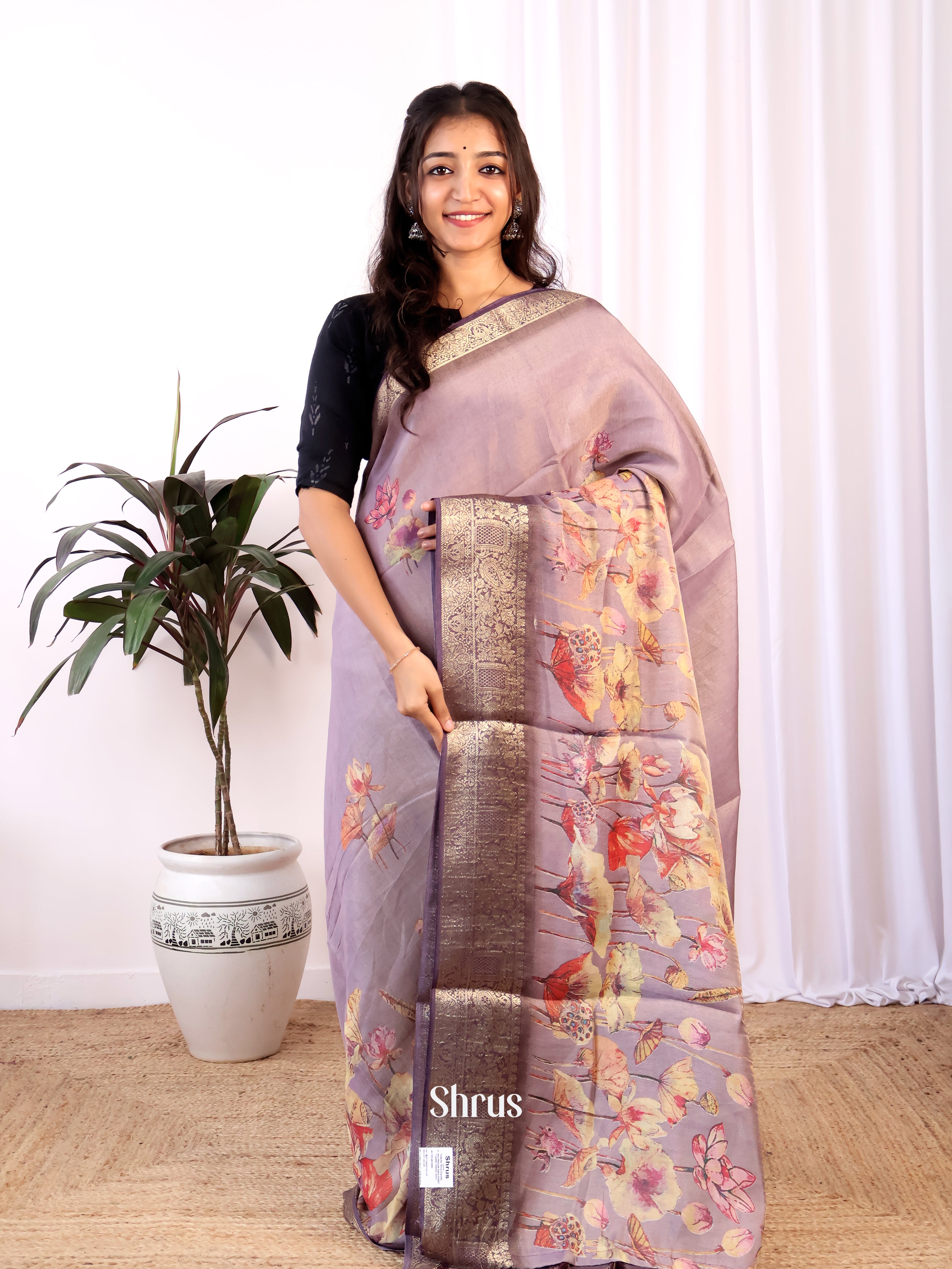 Lavender & Purple - Semi Tissue Saree