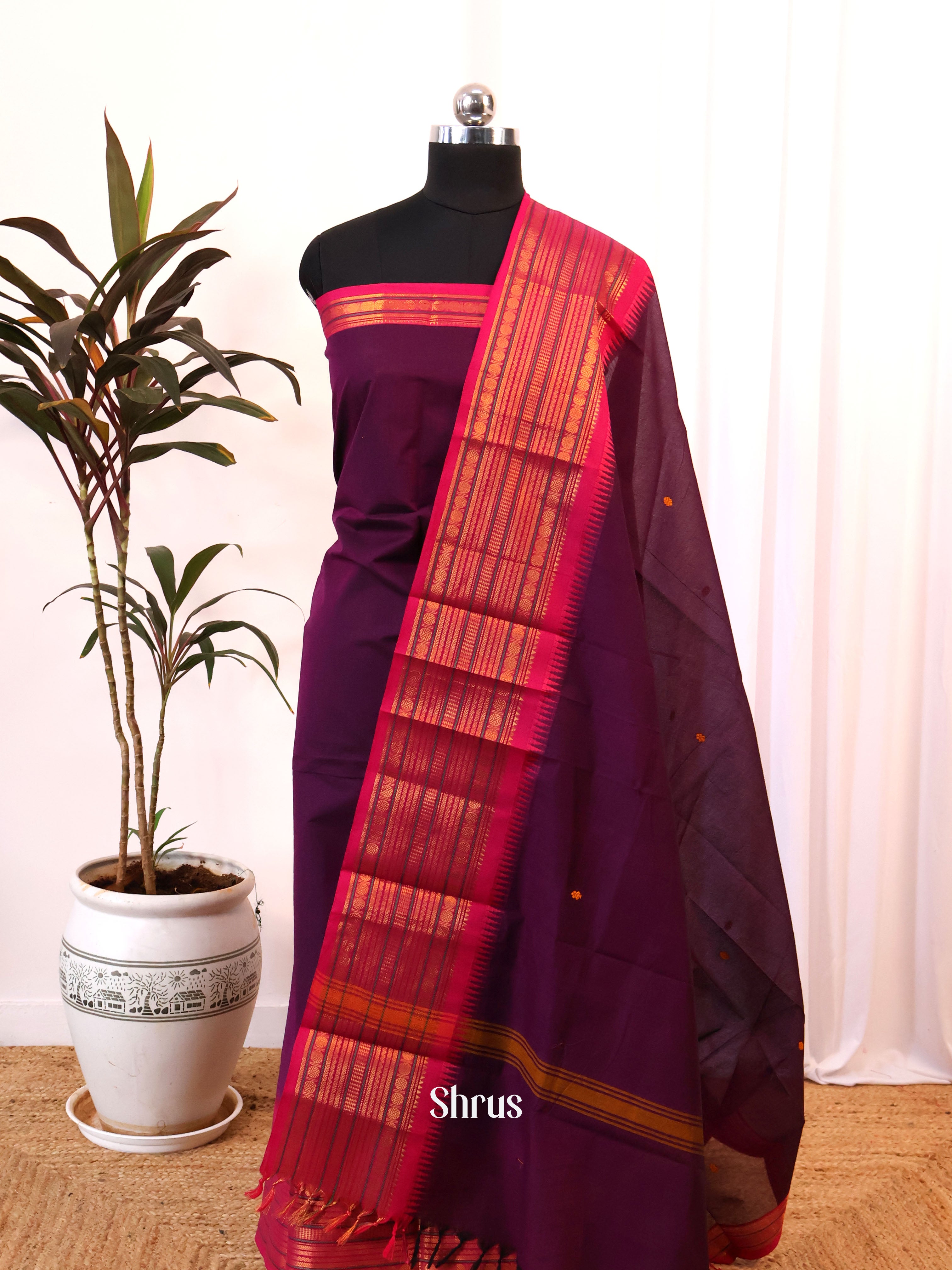 Purple & Pink - chettinad top & dupatta combo