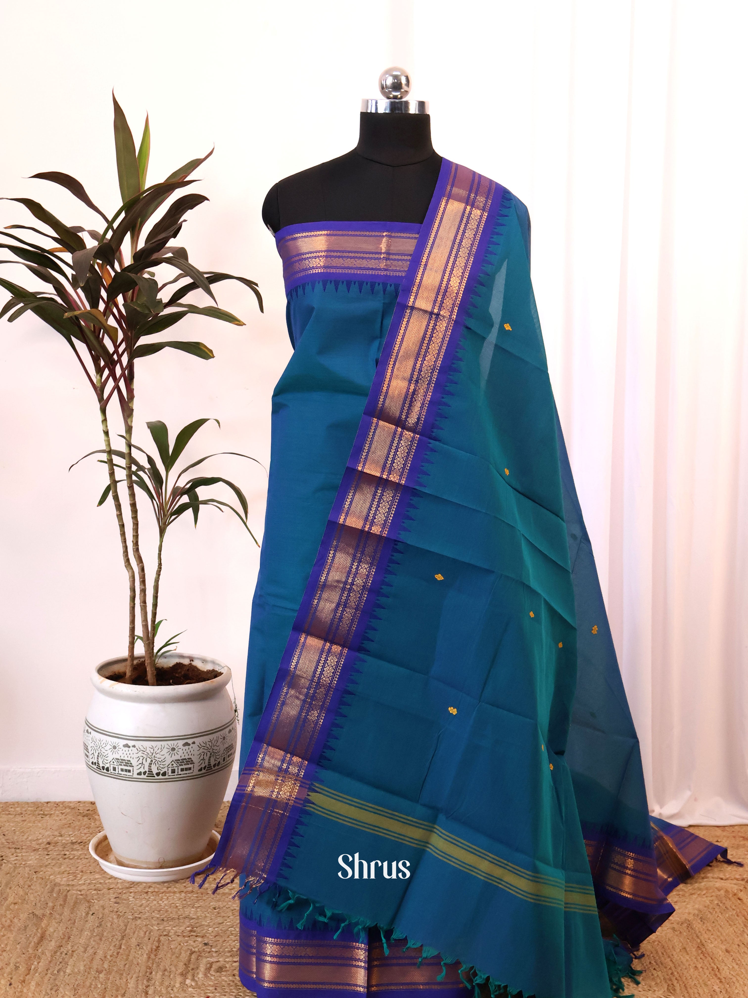 Teal & Blue - chettinad top &  dupatta combo