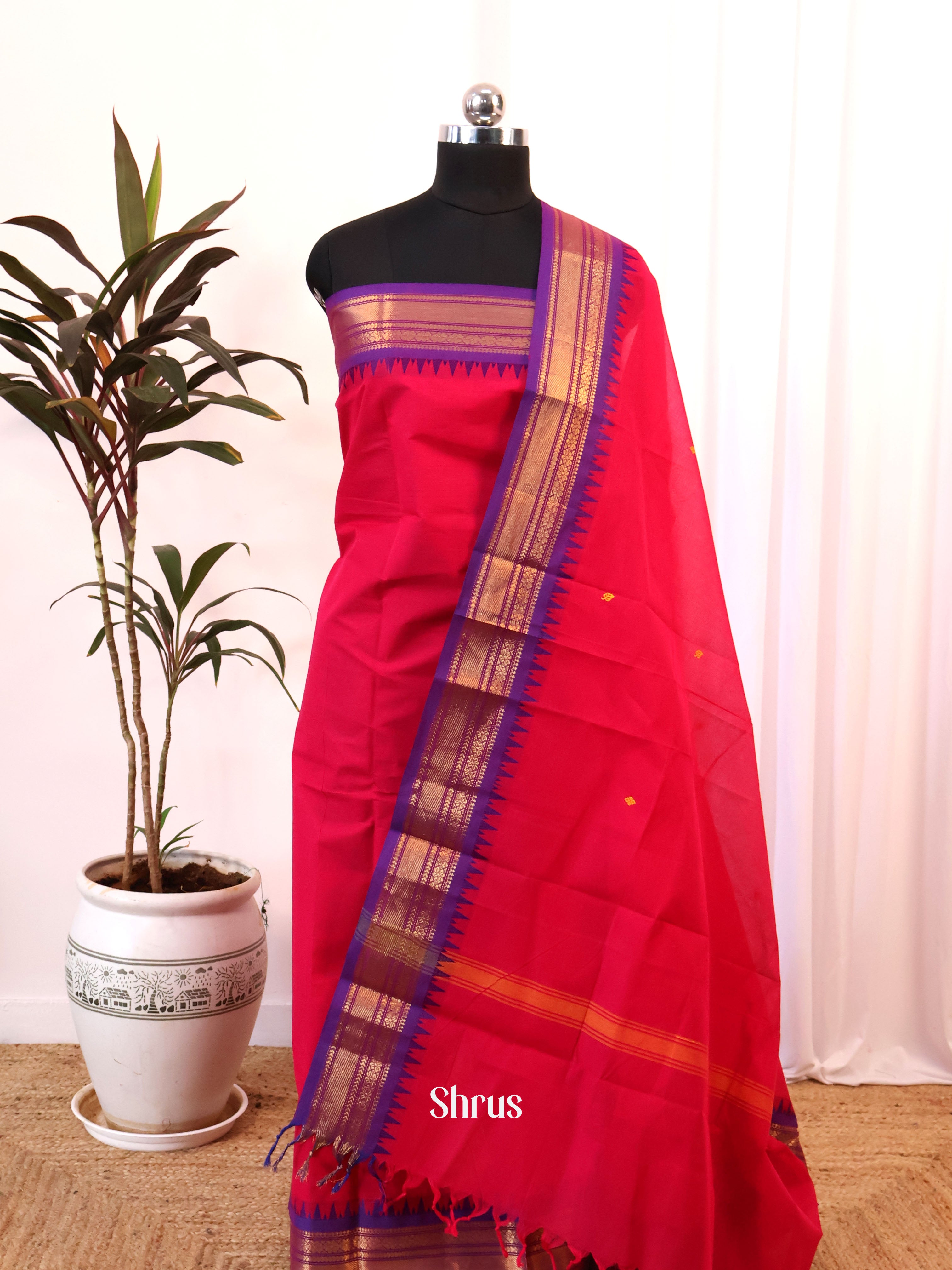 Pink & Purple  - chettinad top & dupatta combo