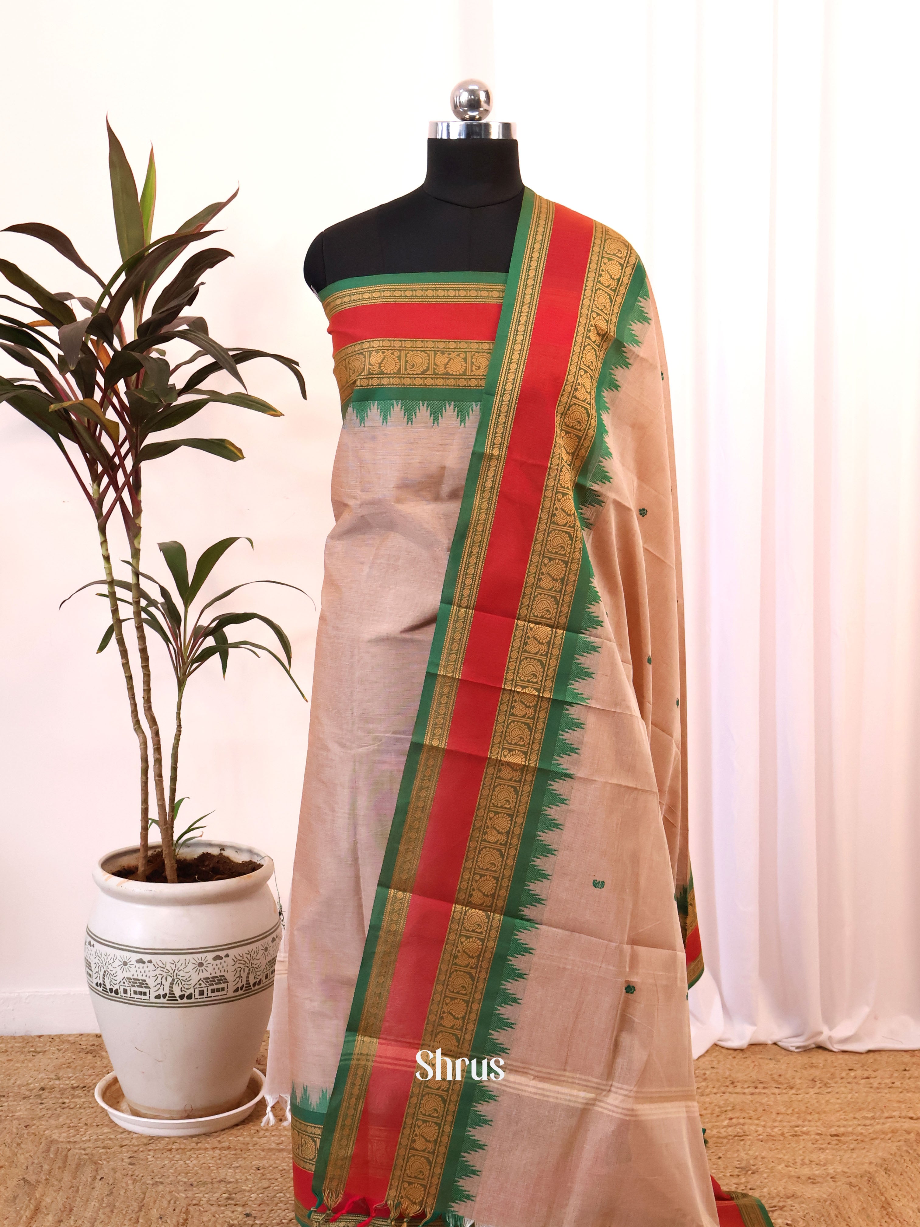 Grey & Green - chettinad top & dupatta combo