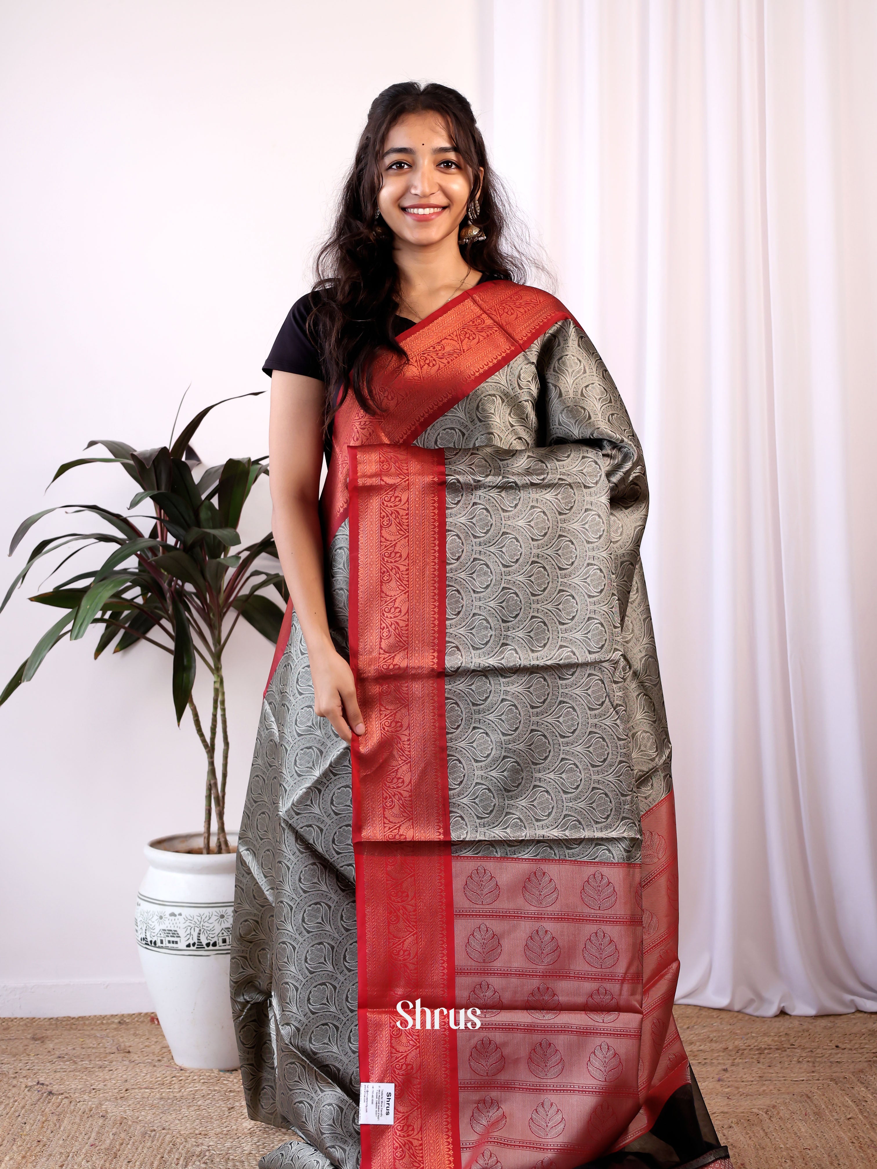 Grey & Maroon - Tanchoi Saree