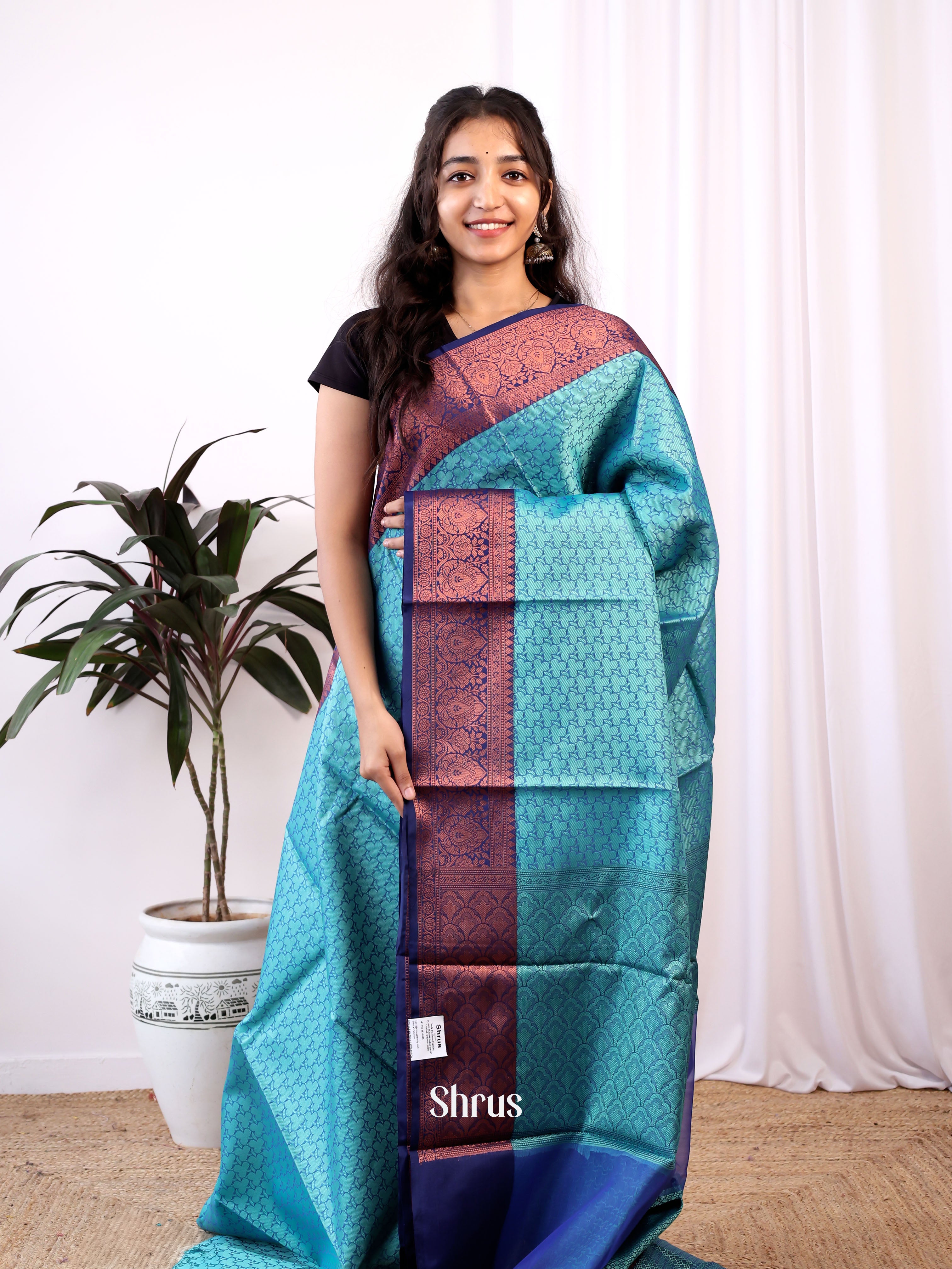 Teal & Blue - Tanchoi Saree