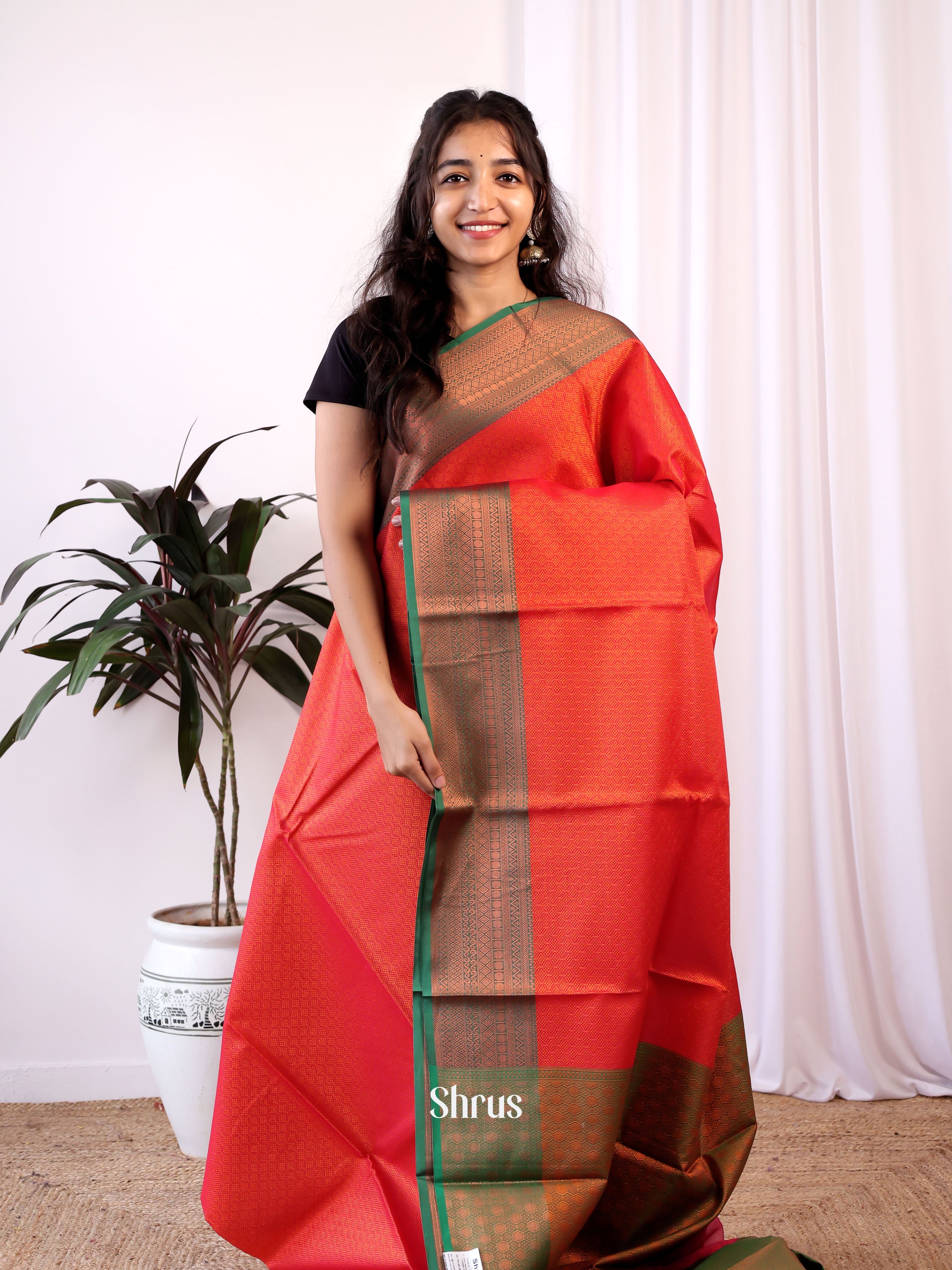 Red & Green - Tanchoi Saree