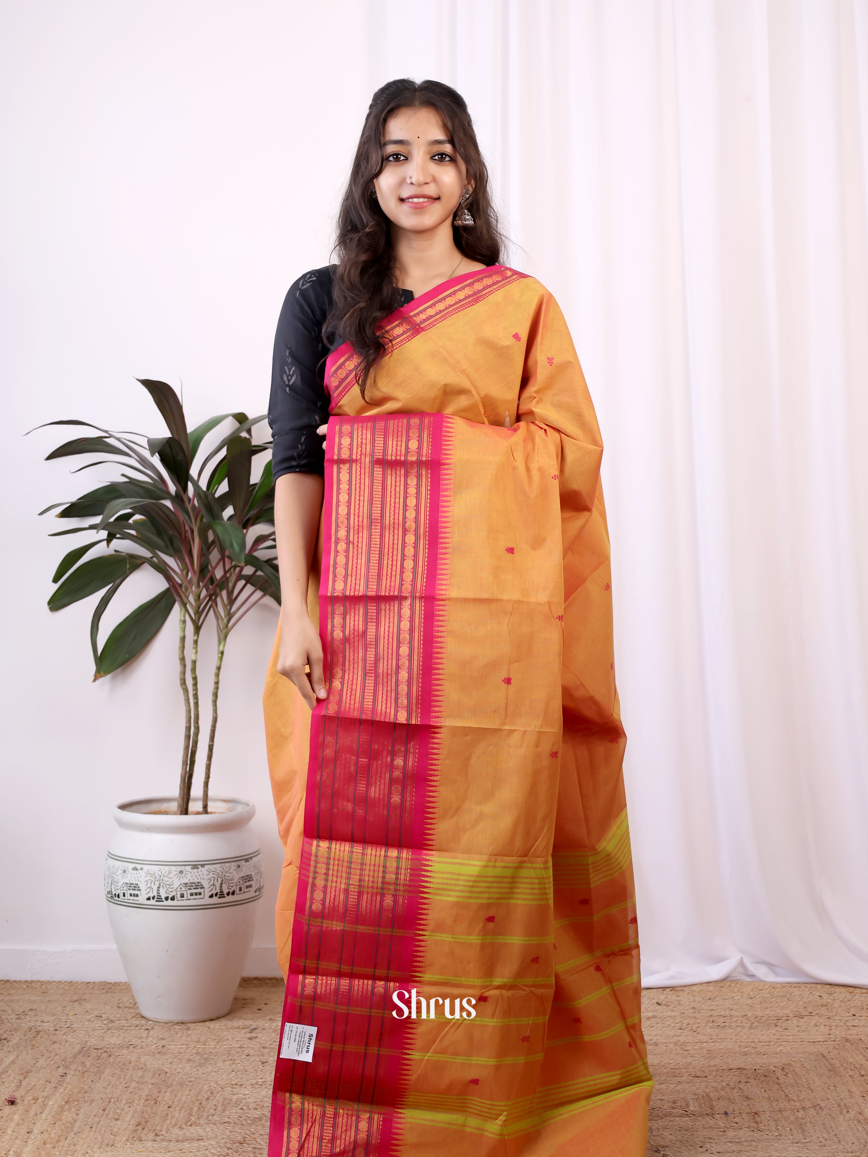 Orange & Pink - Chettinad Cotton  Saree