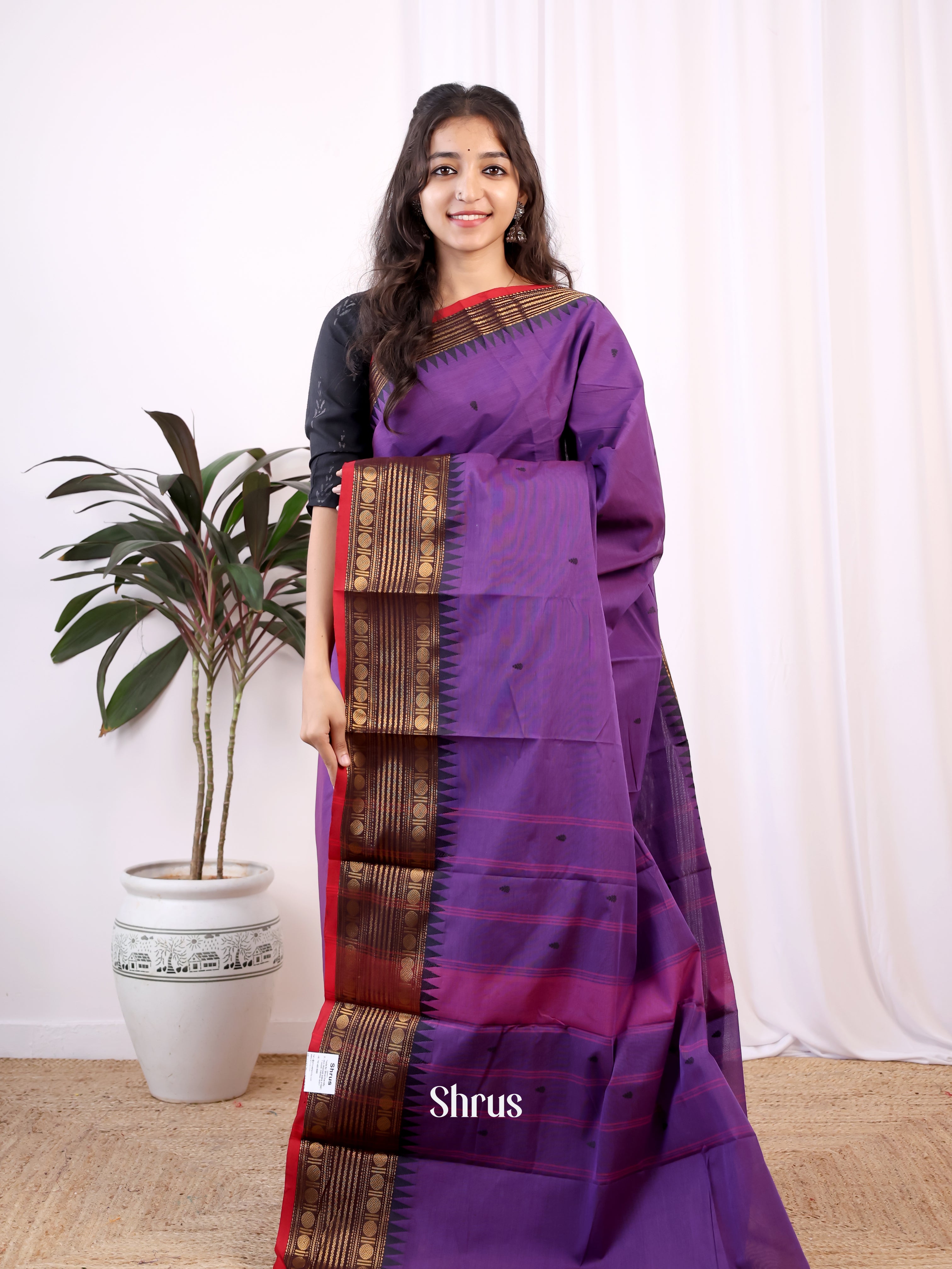 Purple & black- Chettinad Cotton Saree