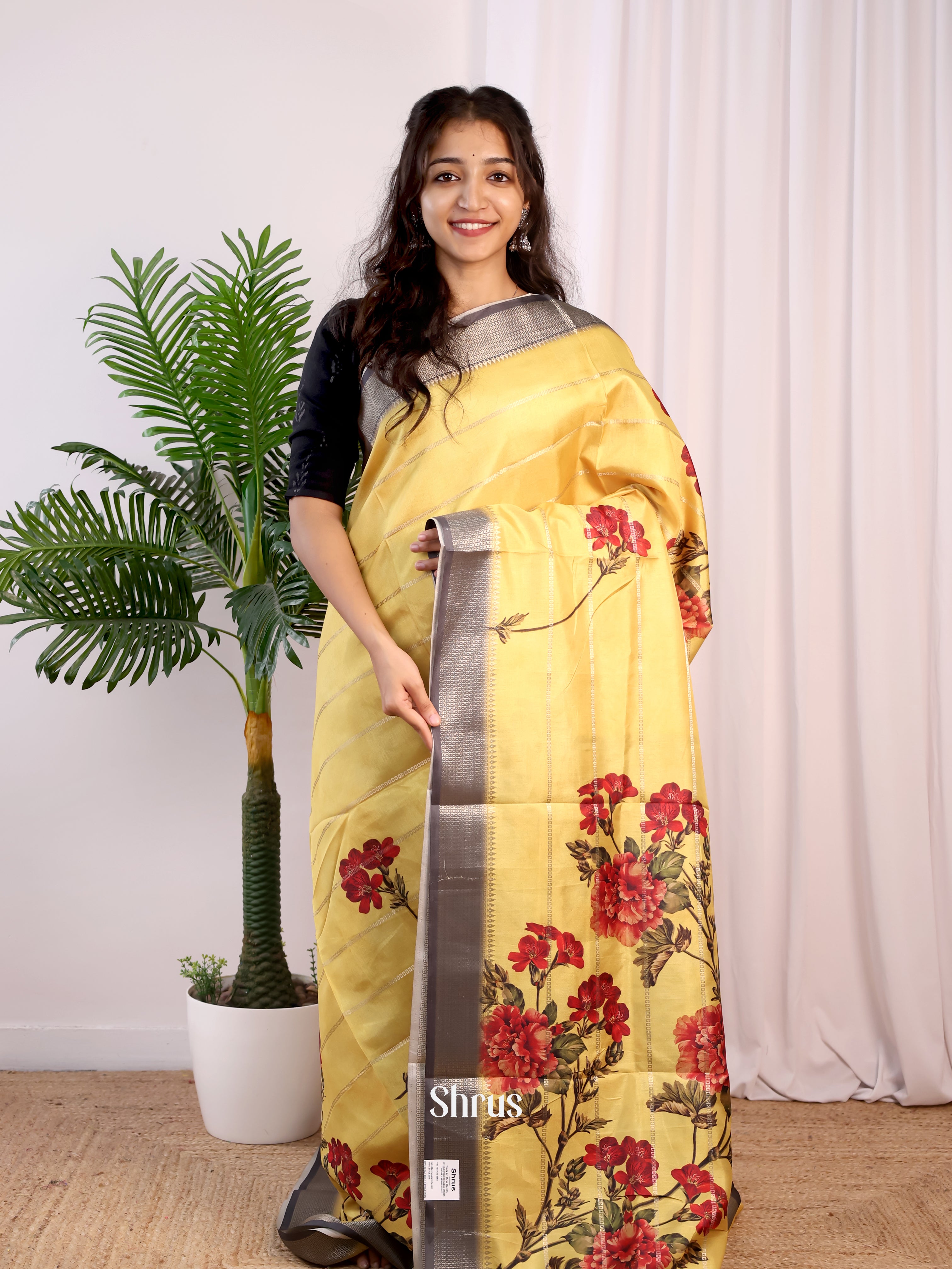 Orange & Grey- Semi Crepe Saree