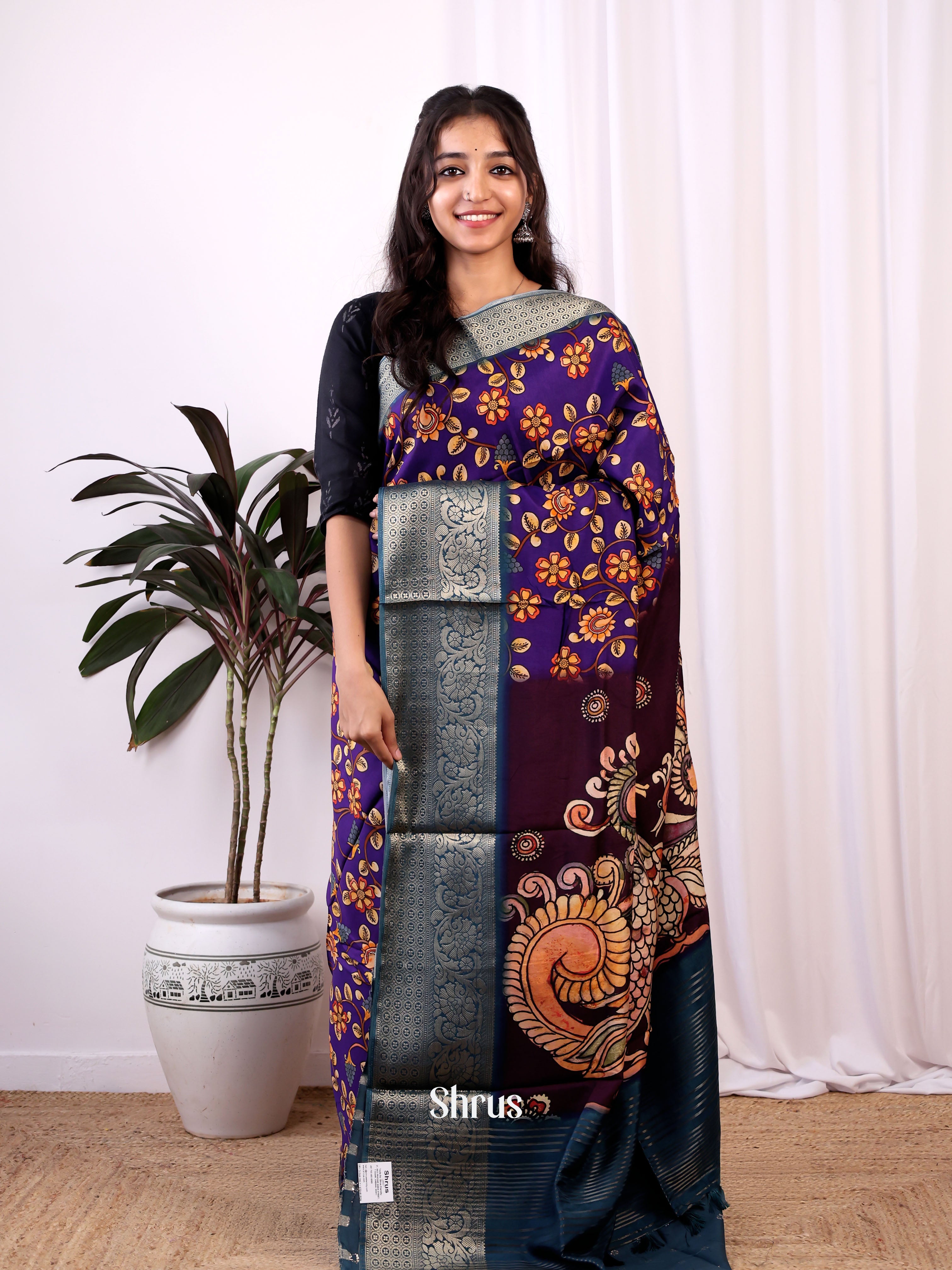 Violet & Blue - Semi Dola silk Saree