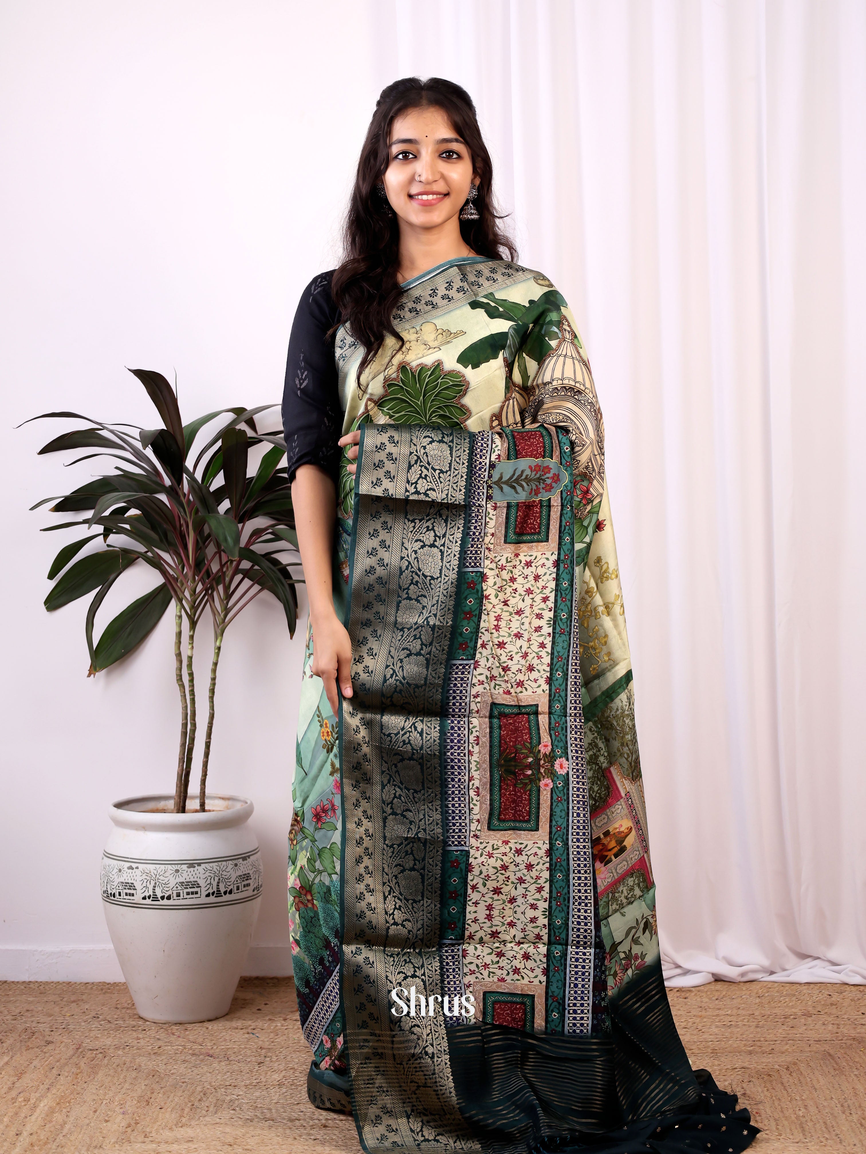 Shades of Green & Green- Semi Dola silk Saree