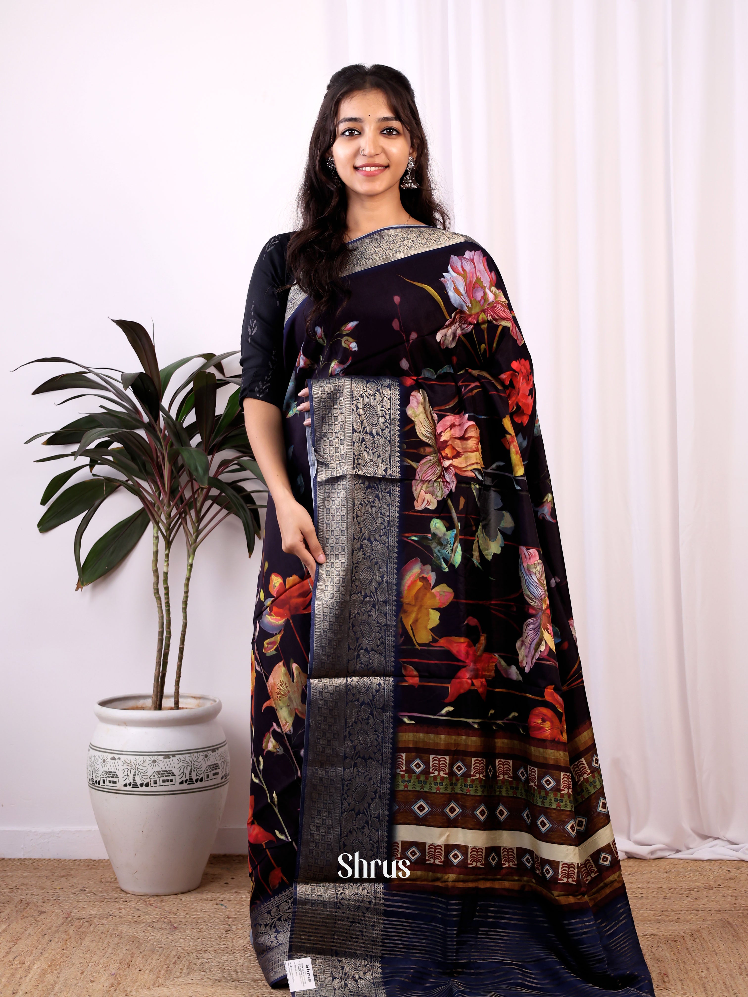 Black & Blue- Semi Dola silk Saree