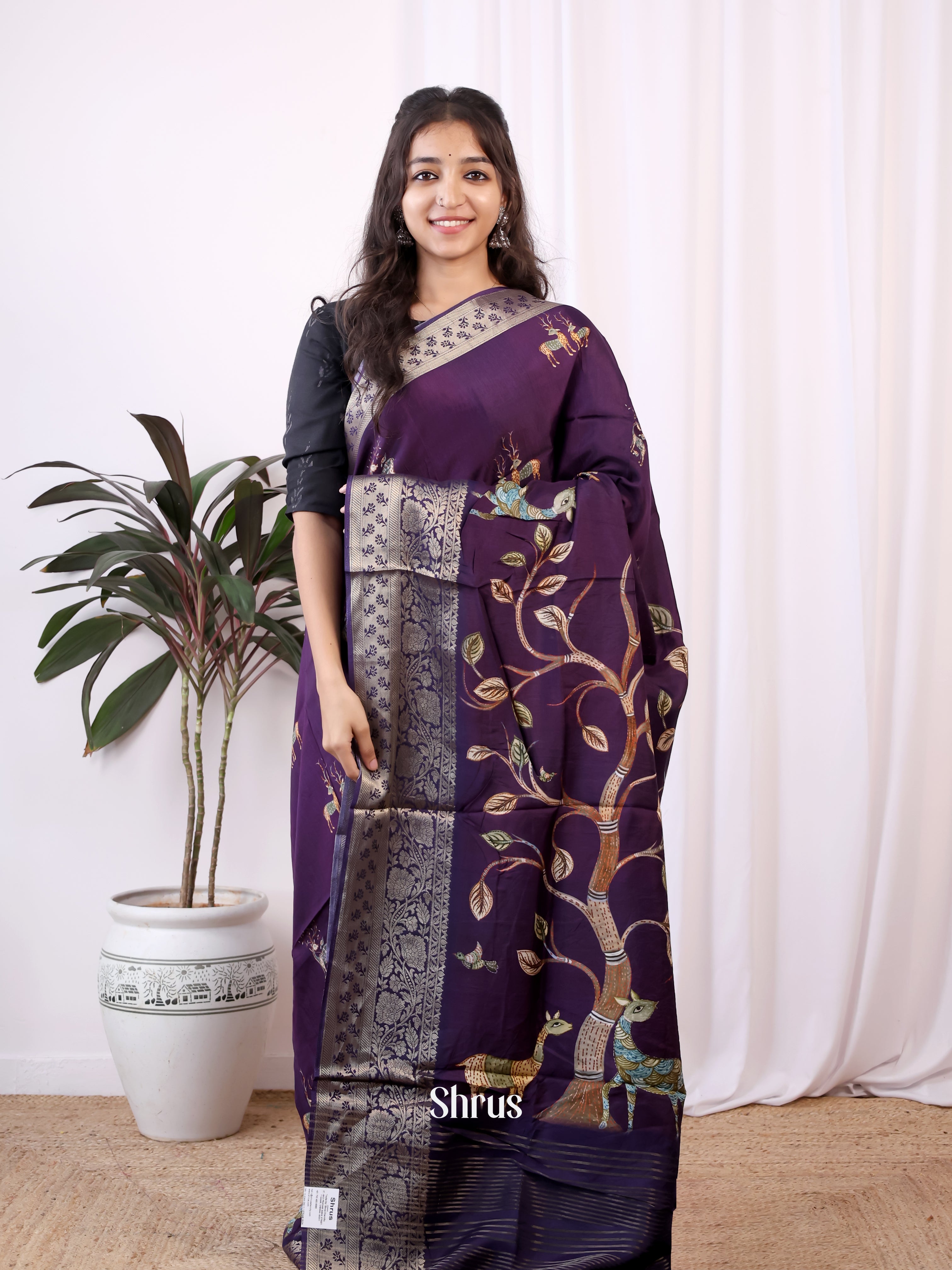 Violet- Semi Dola silk Saree