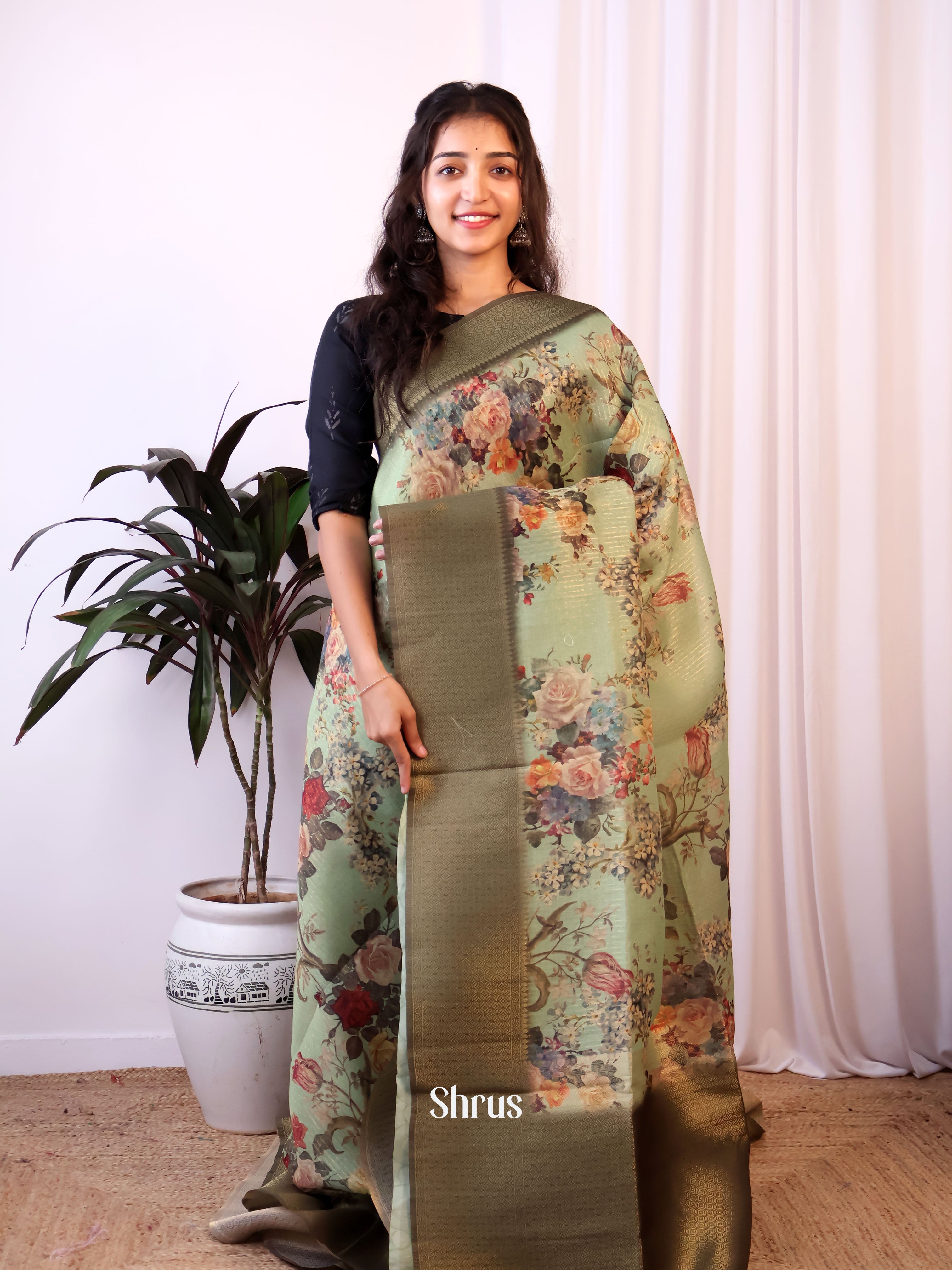 Green - Semi Jute Saree