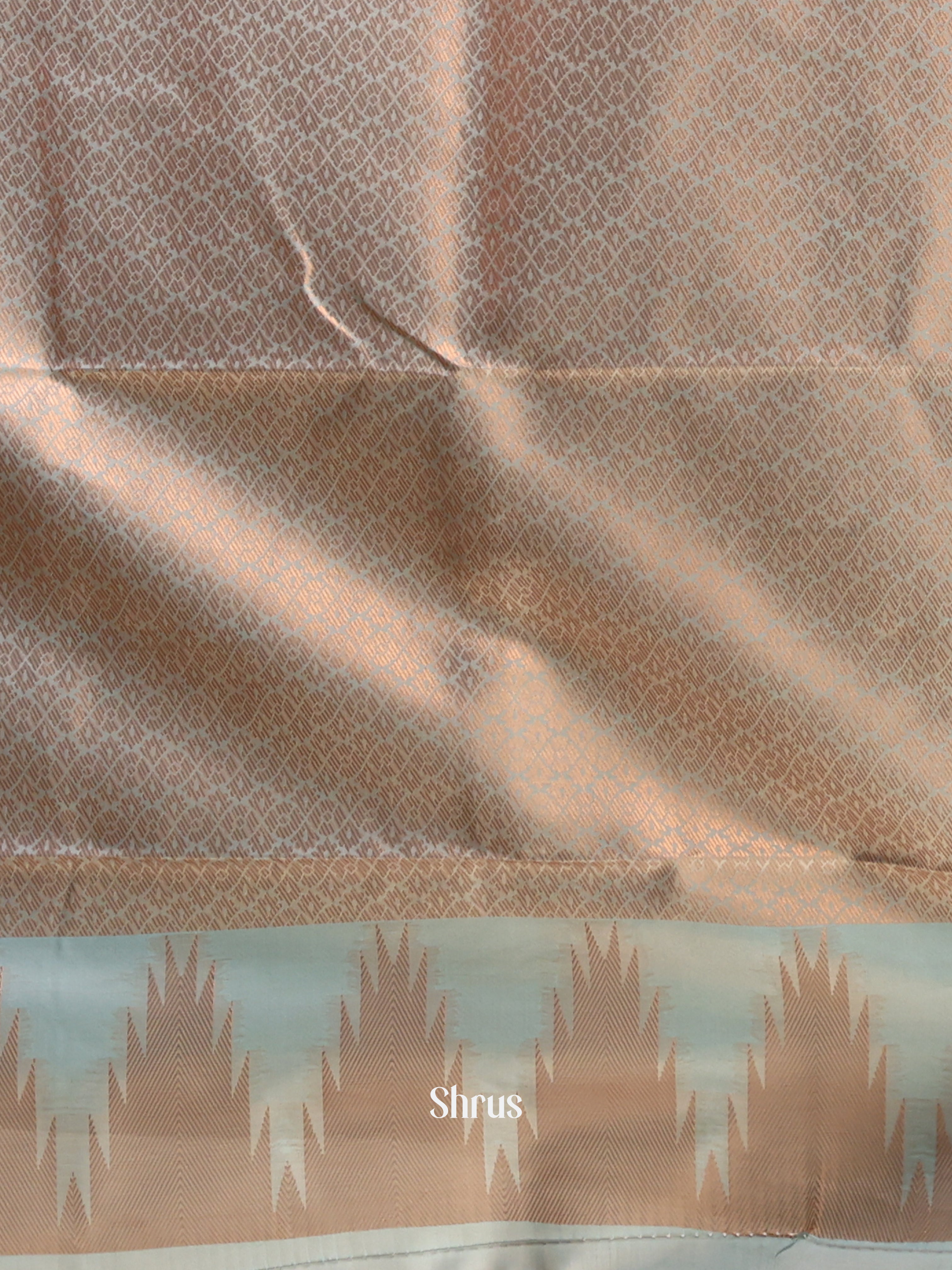 Peach & Blue   - Semi Kanchipuram Saree