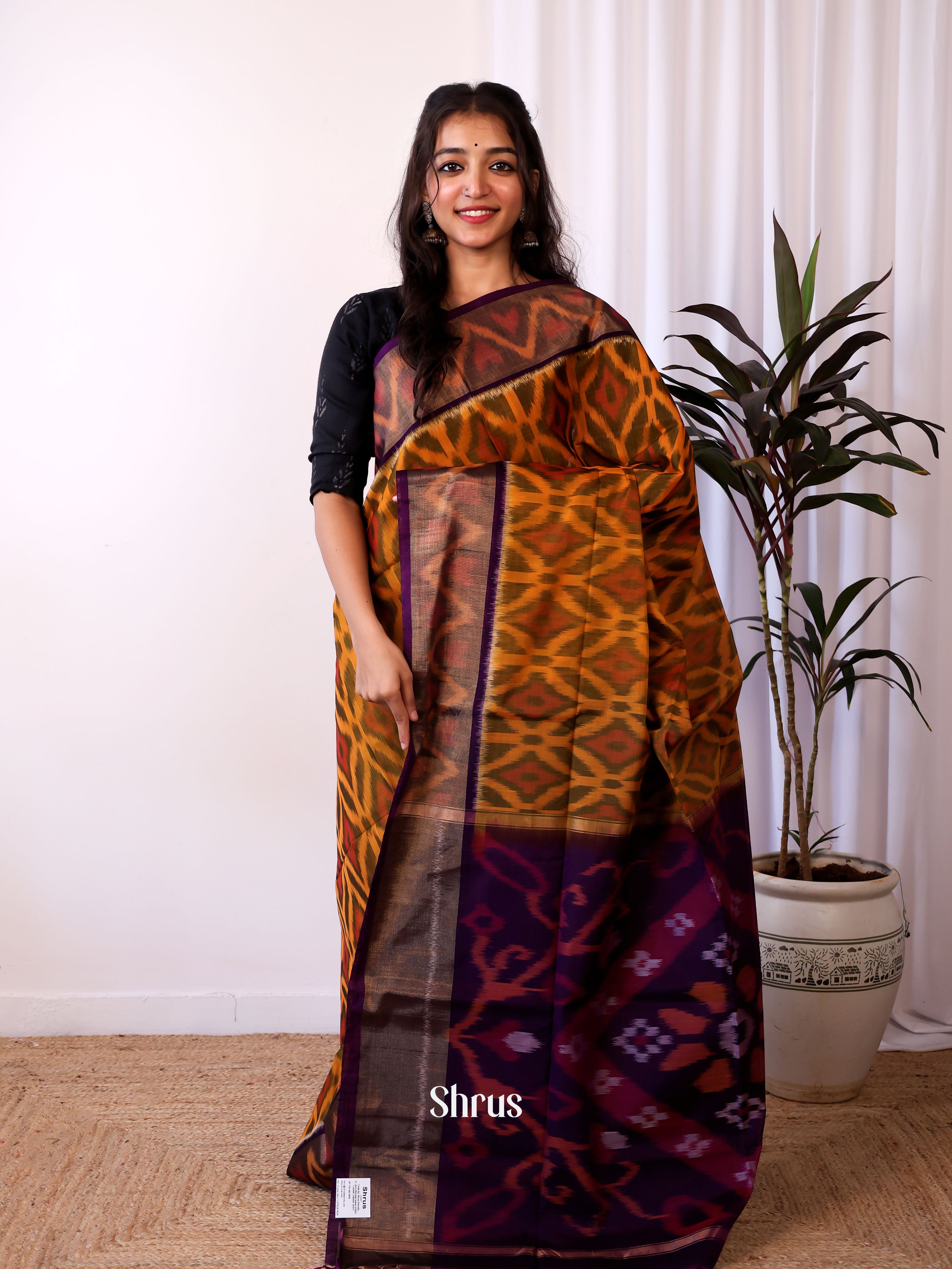 Brown & Purple - Pochampally sico Saree