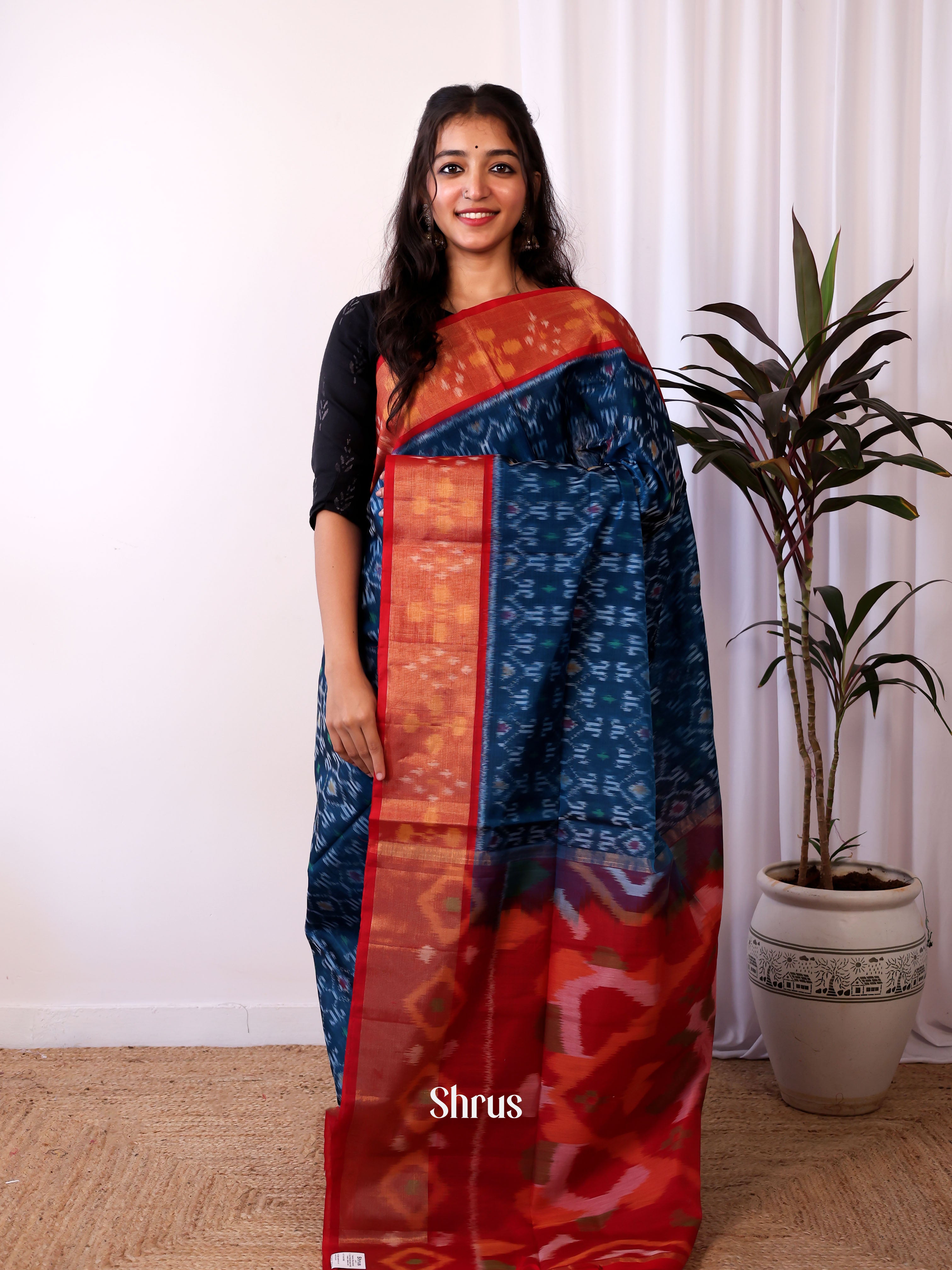 Blue & Red - Pochampally sico Saree