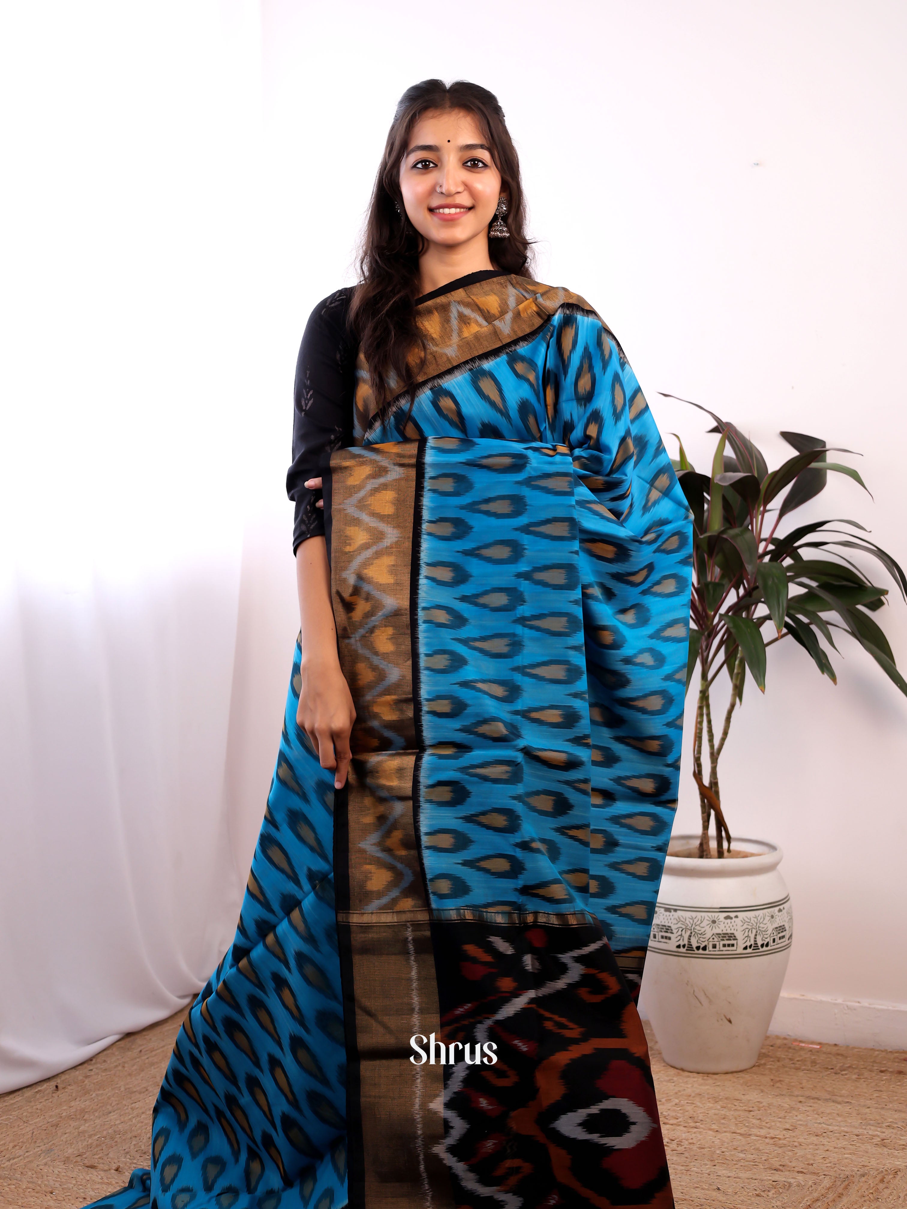 Blue & Black - Pochampally sico Saree