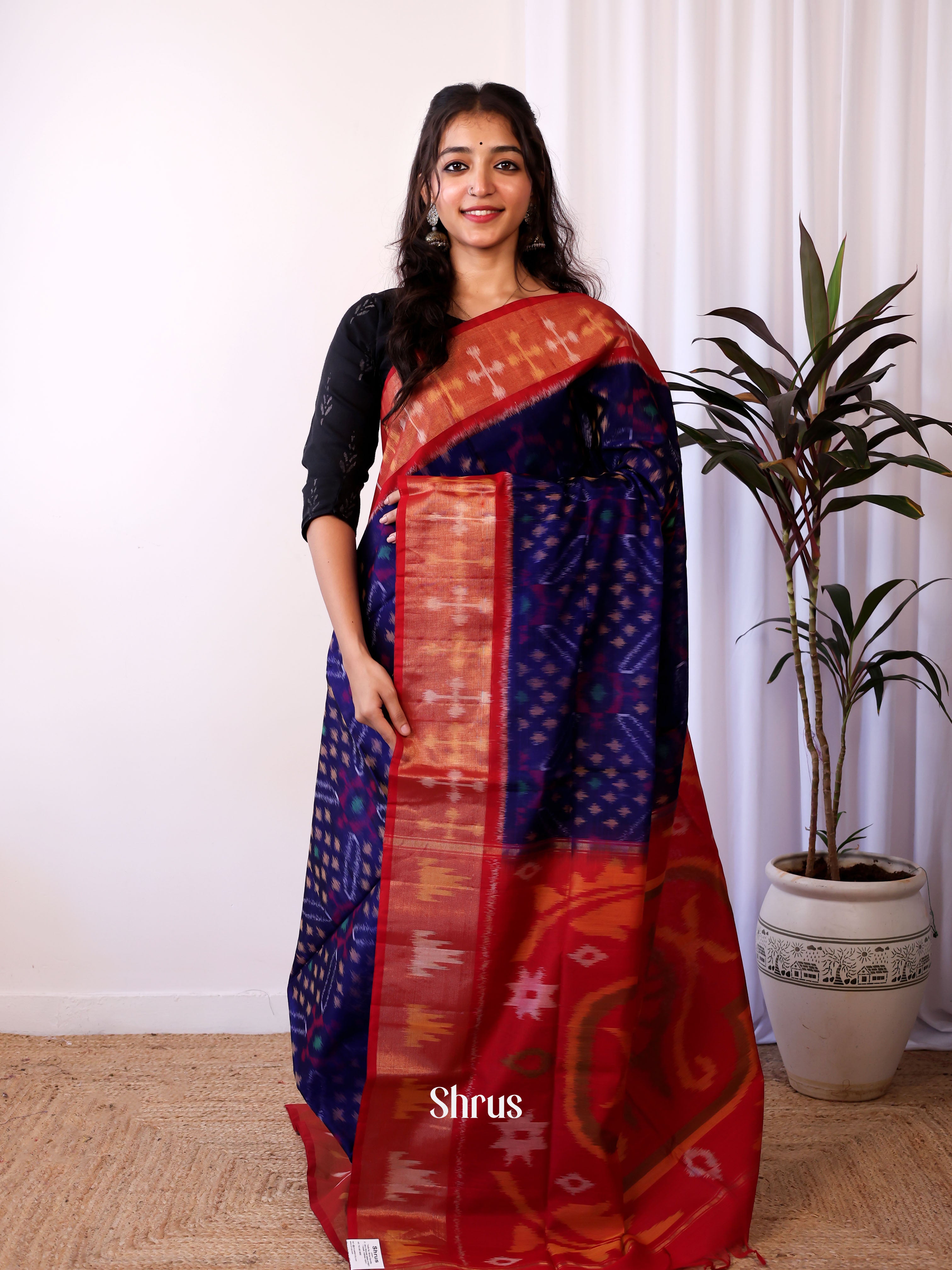 Blue & Red  - Pochampally sico Saree