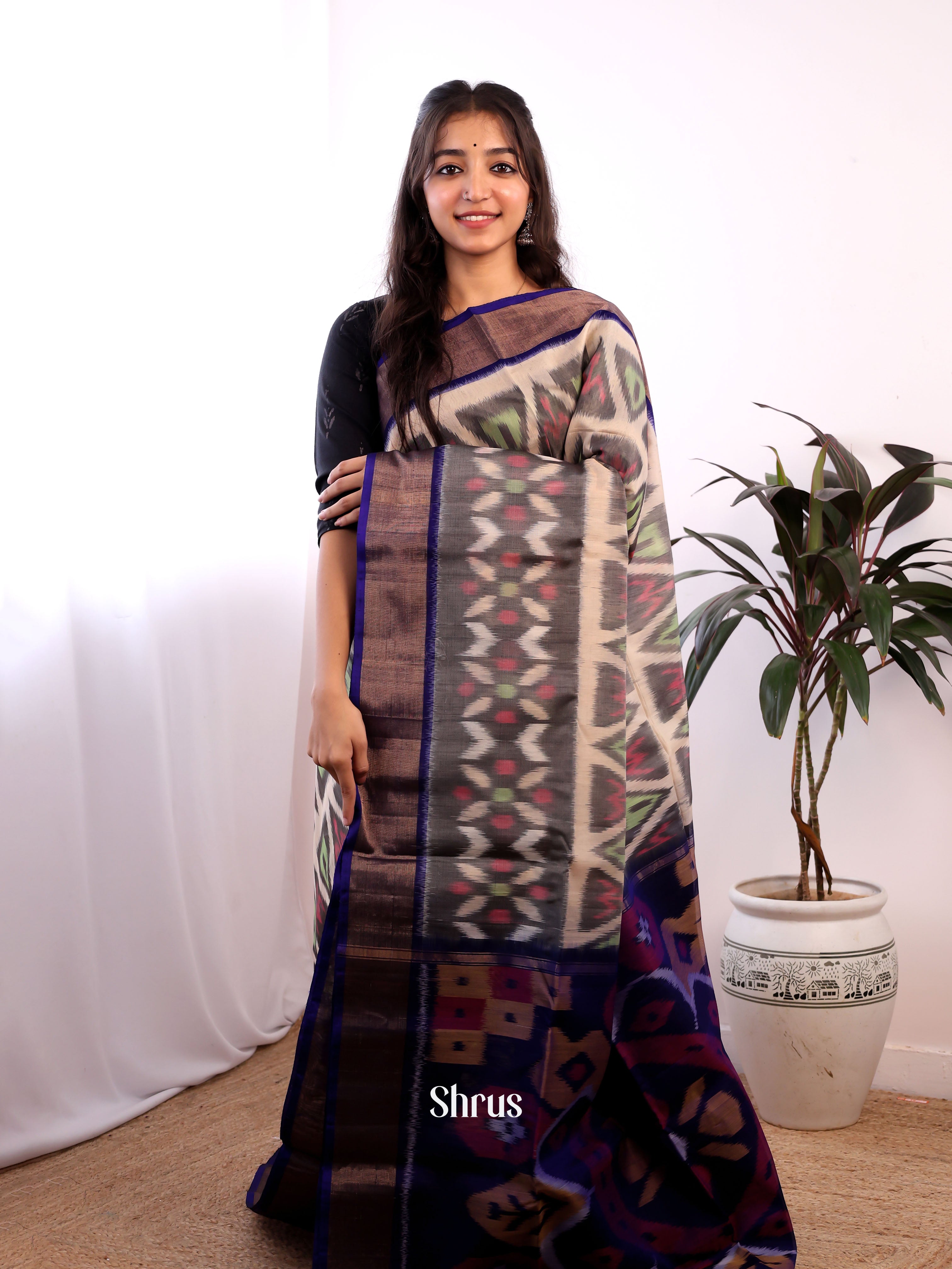 Grey & Violet - Pochampally sico Saree