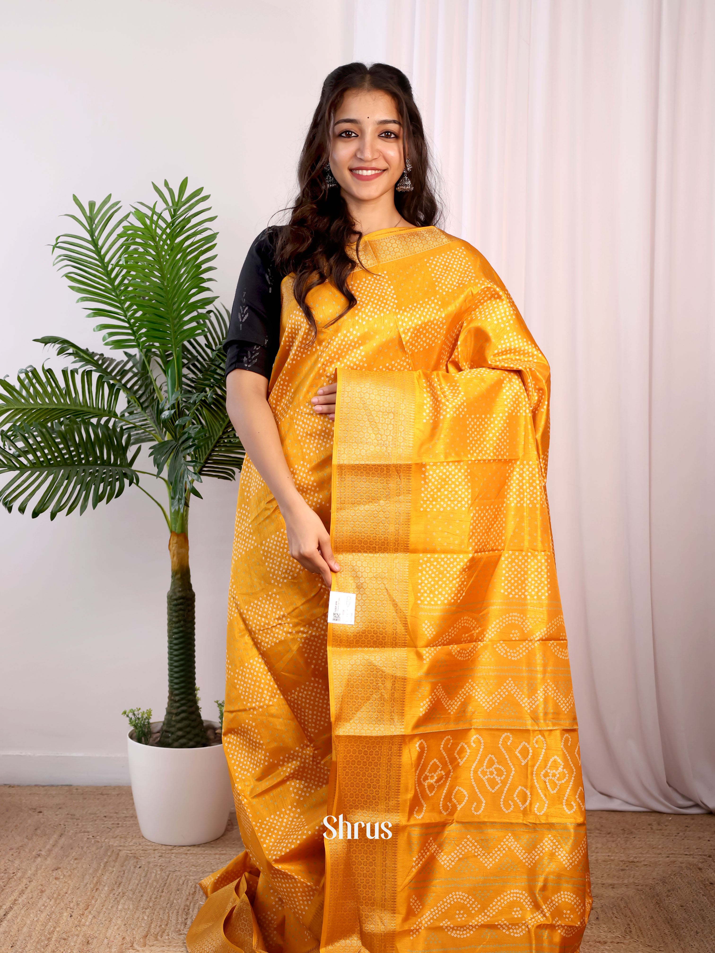 Mustard - Semi Crepe Saree