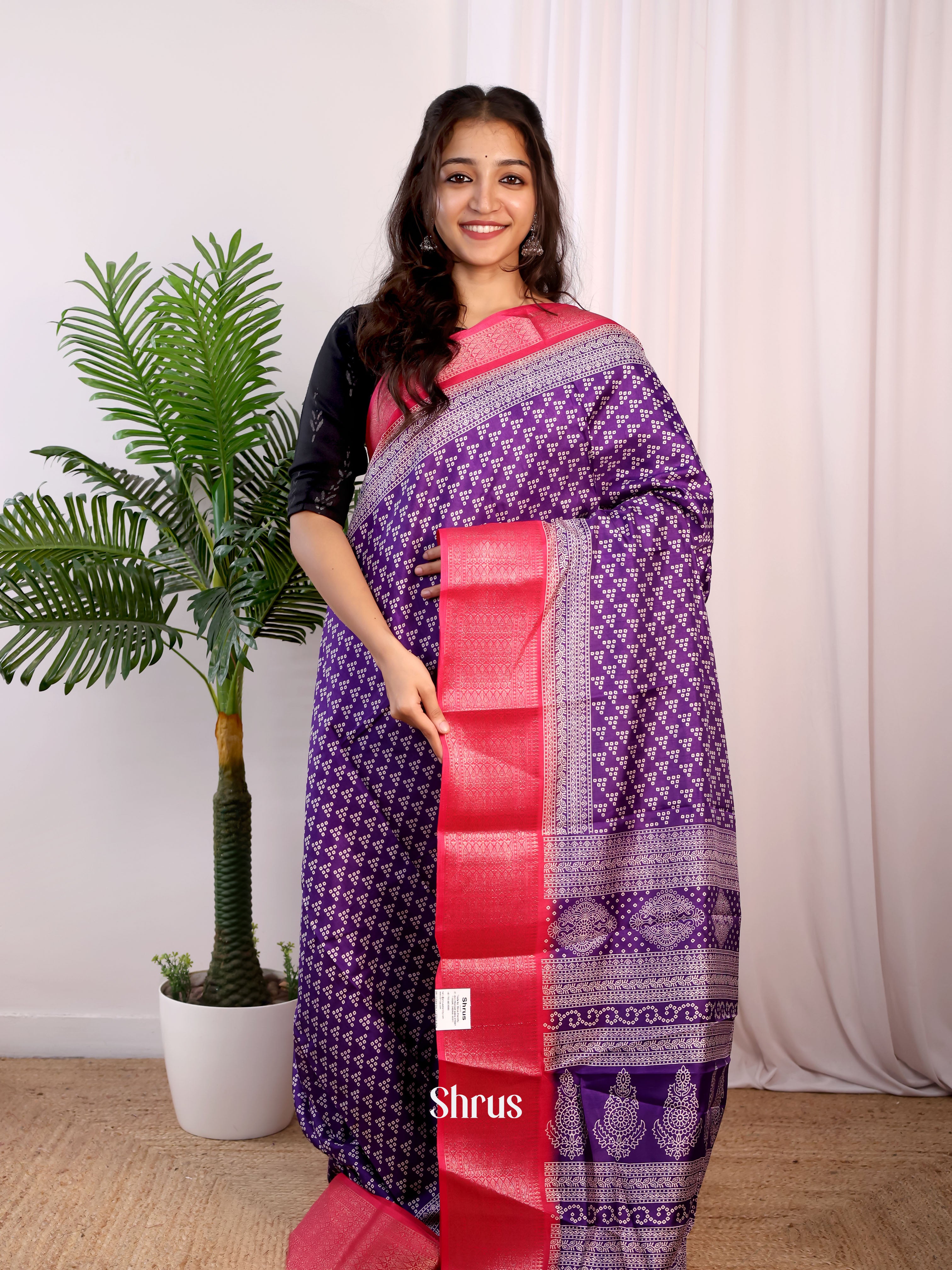 Violet & Pink- Semi Crepe Saree