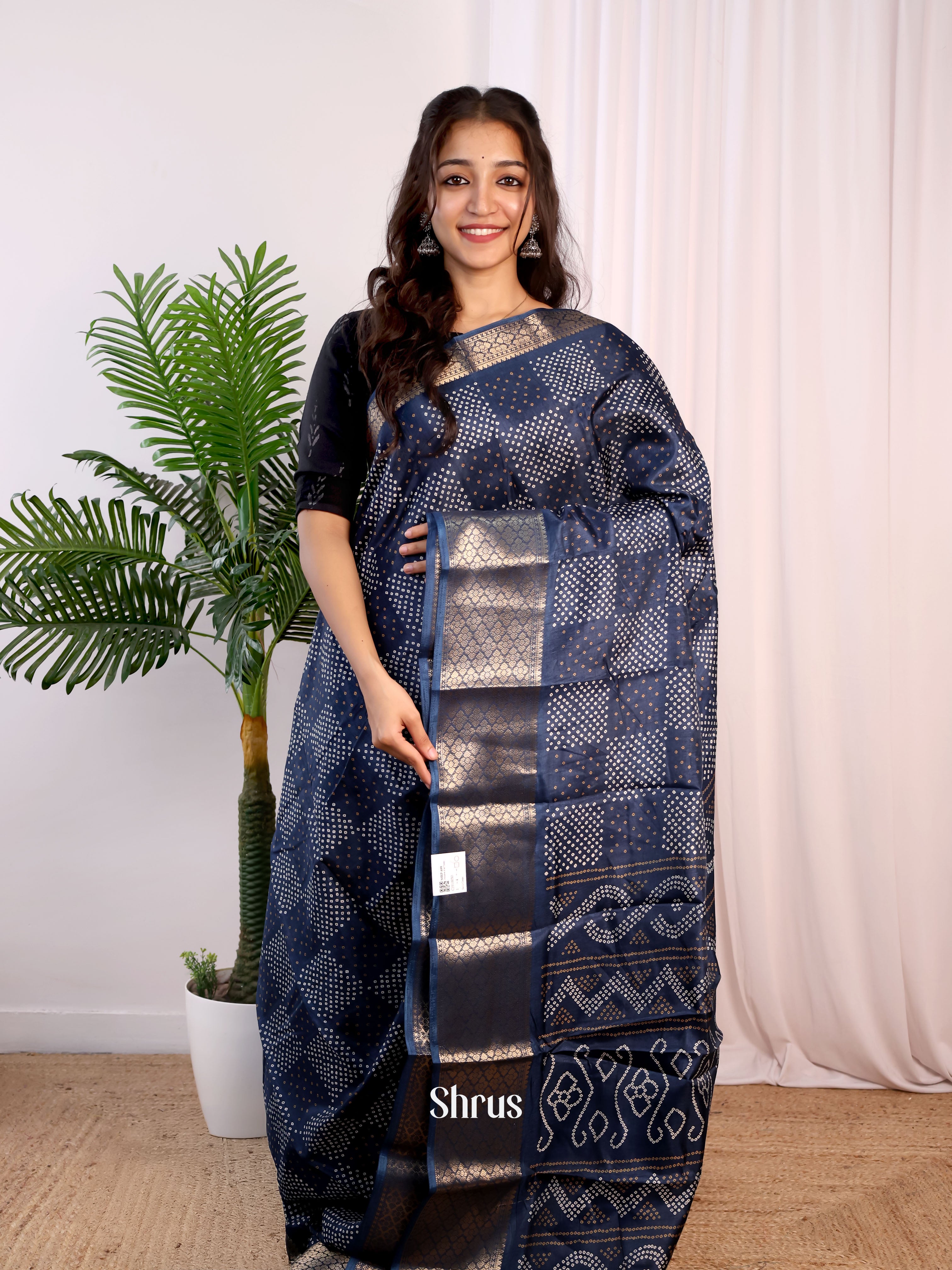 Blue - Semi Crepe Saree