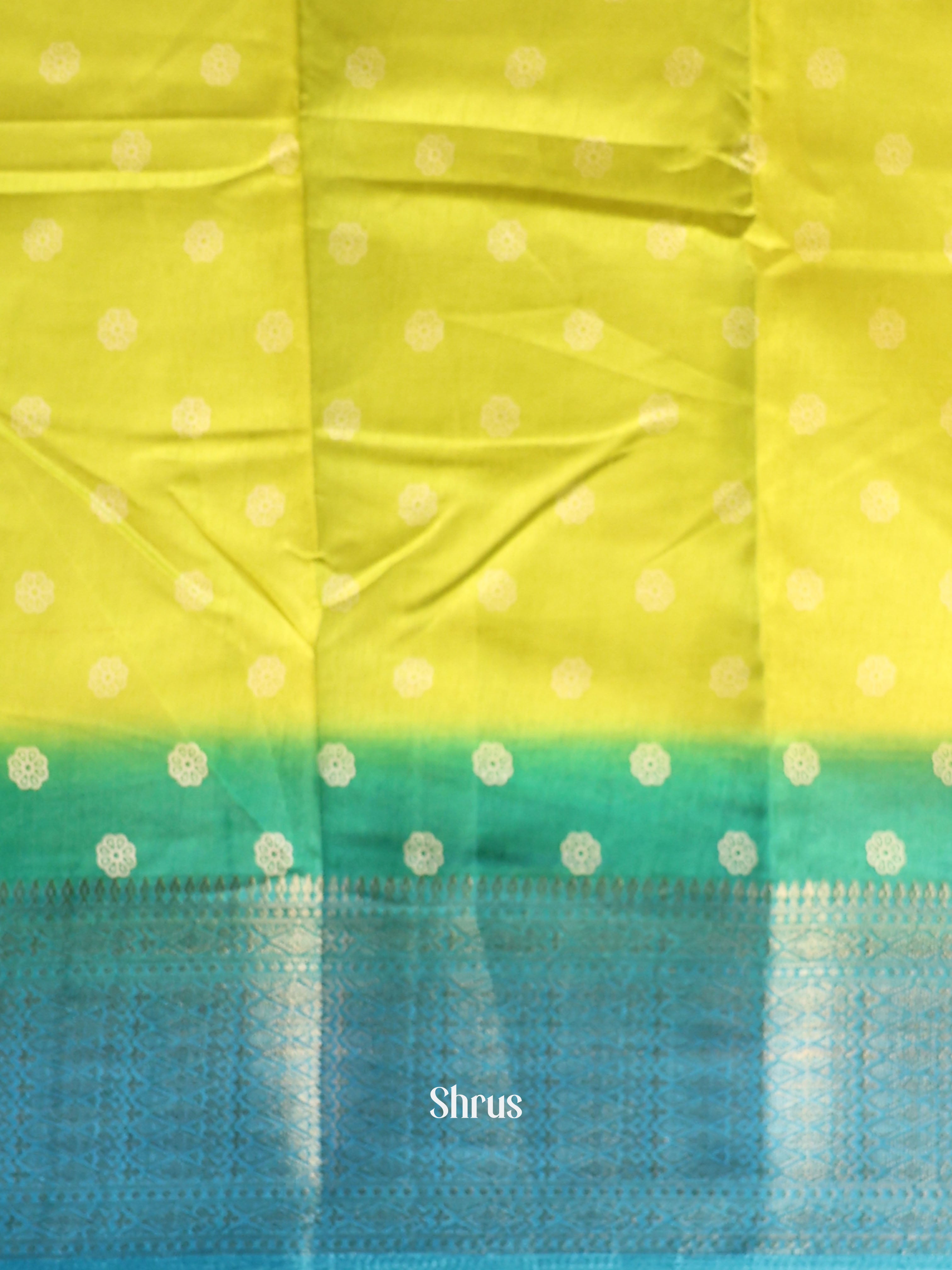 Lime Green & Green - Semi Crepe Saree