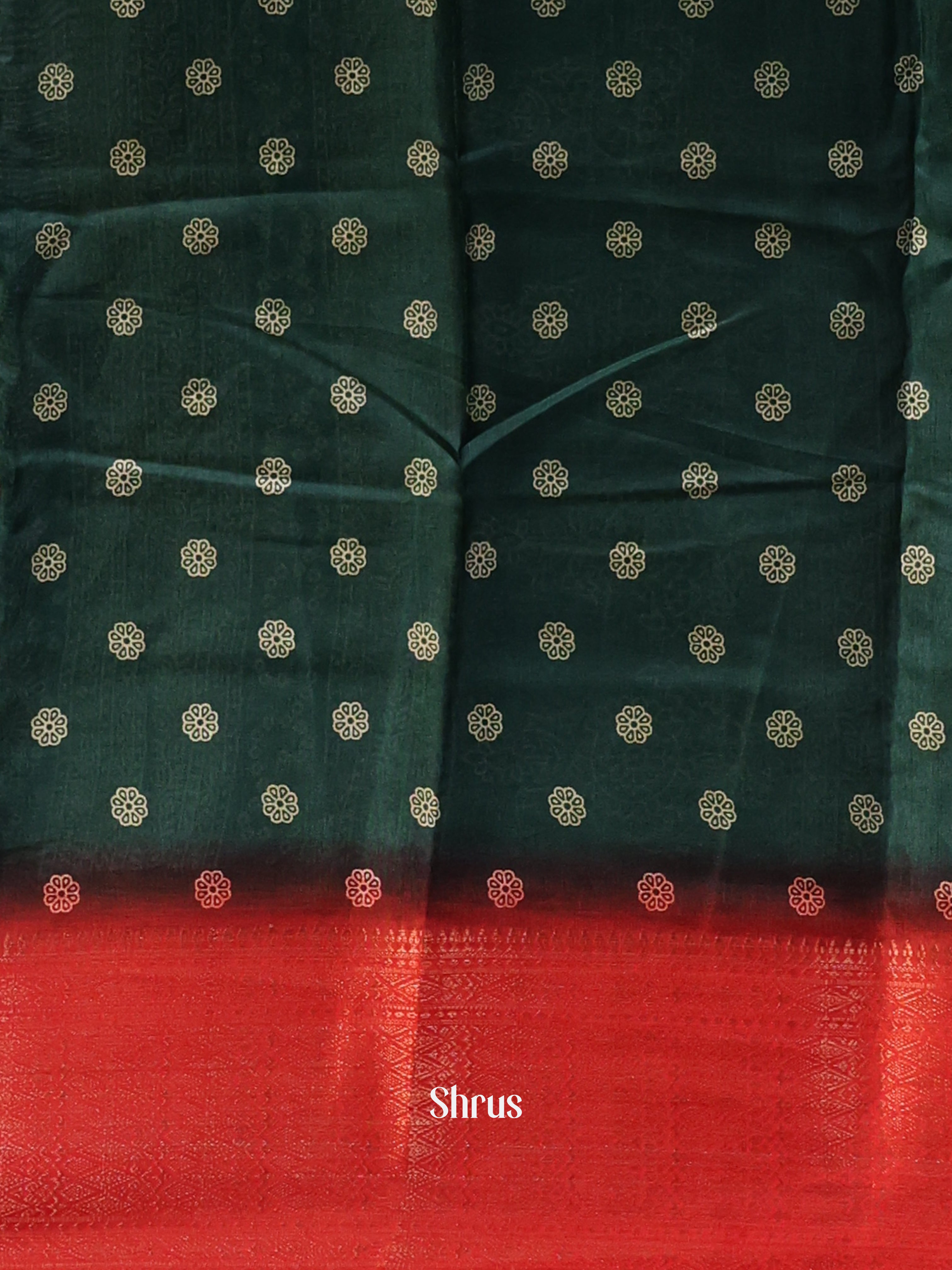 Green & Red - Semi Crepe Saree