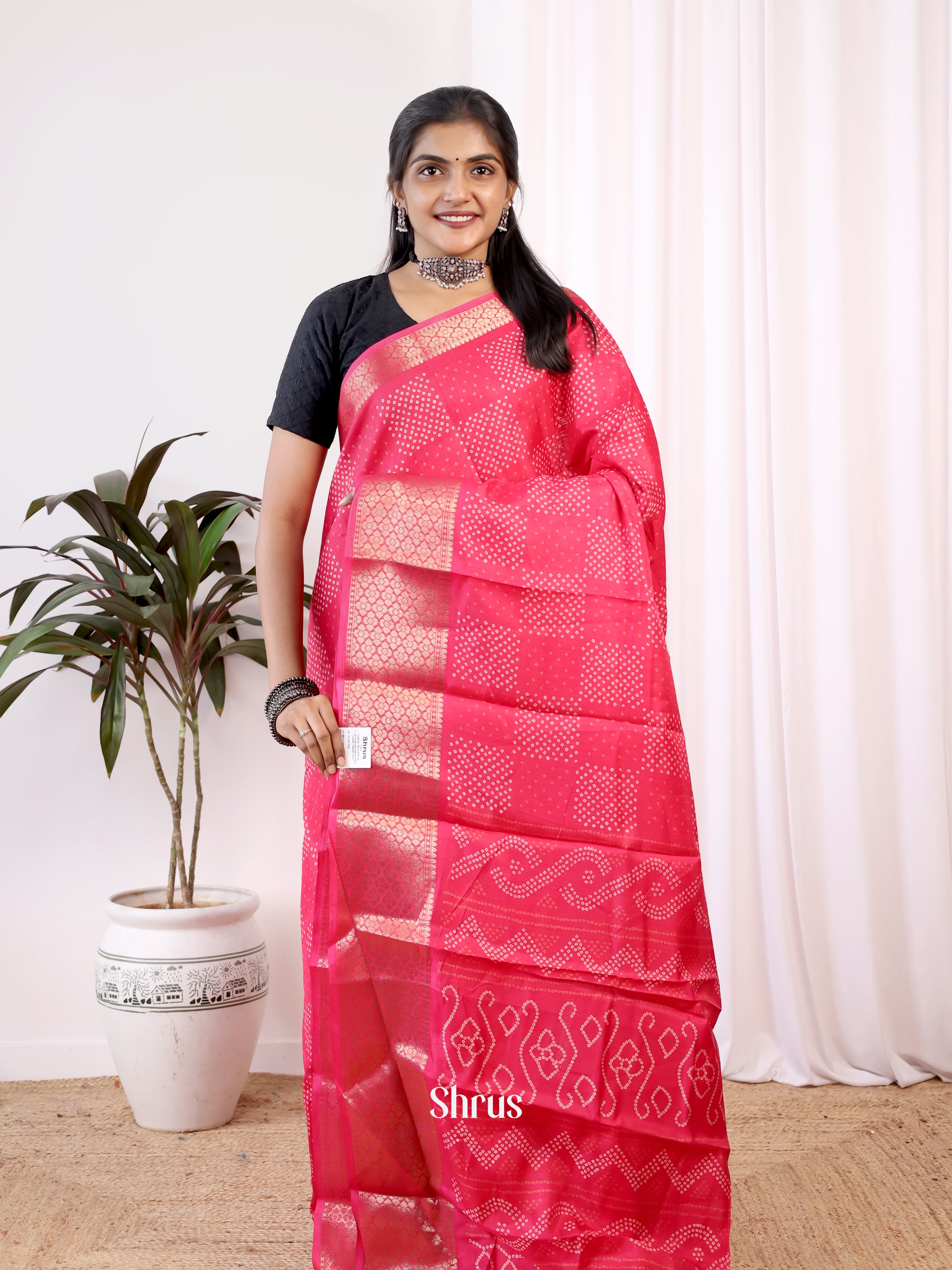 Pink - Semi Crepe Saree