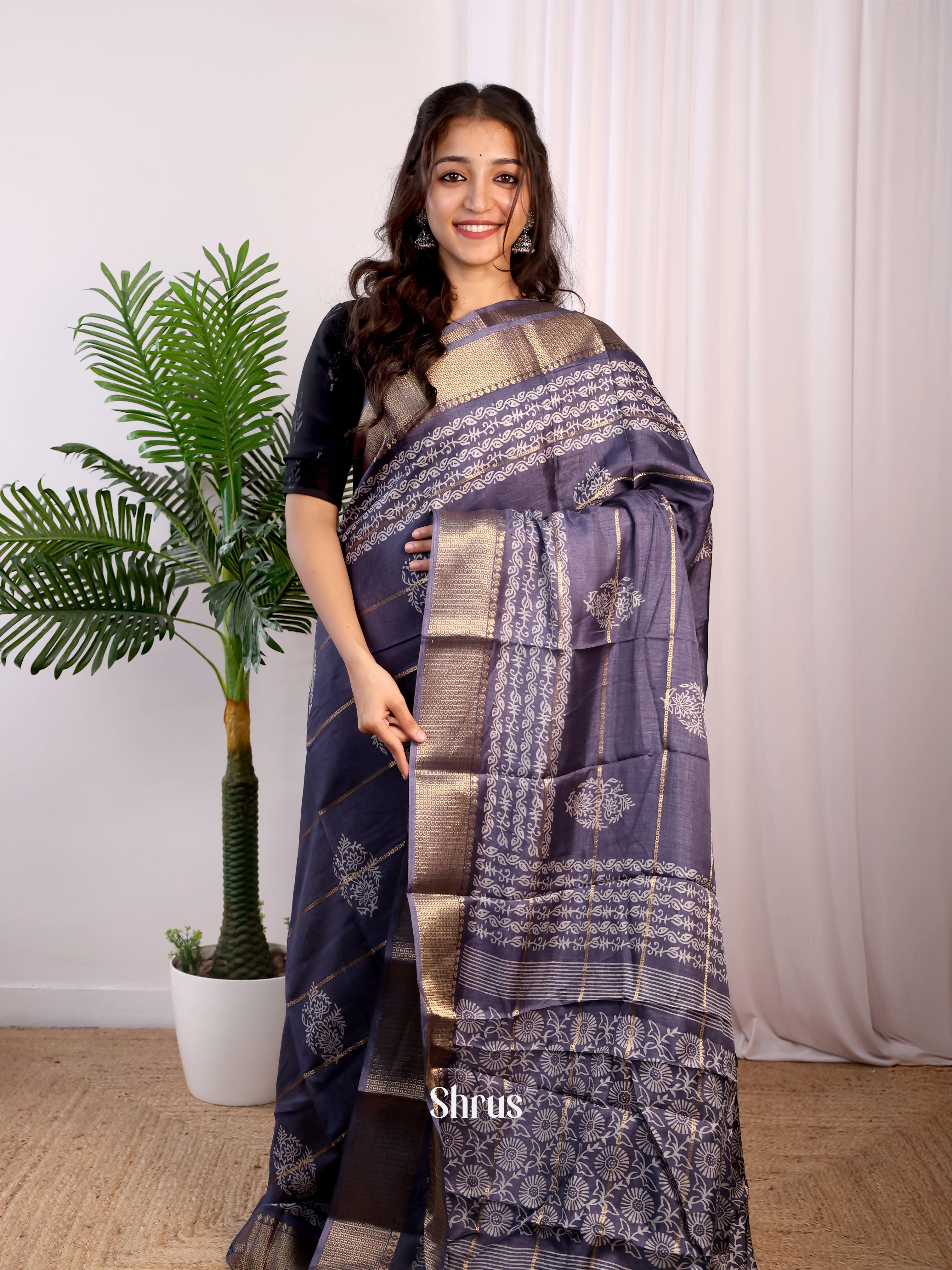 Purple  - Semi Crepe Saree