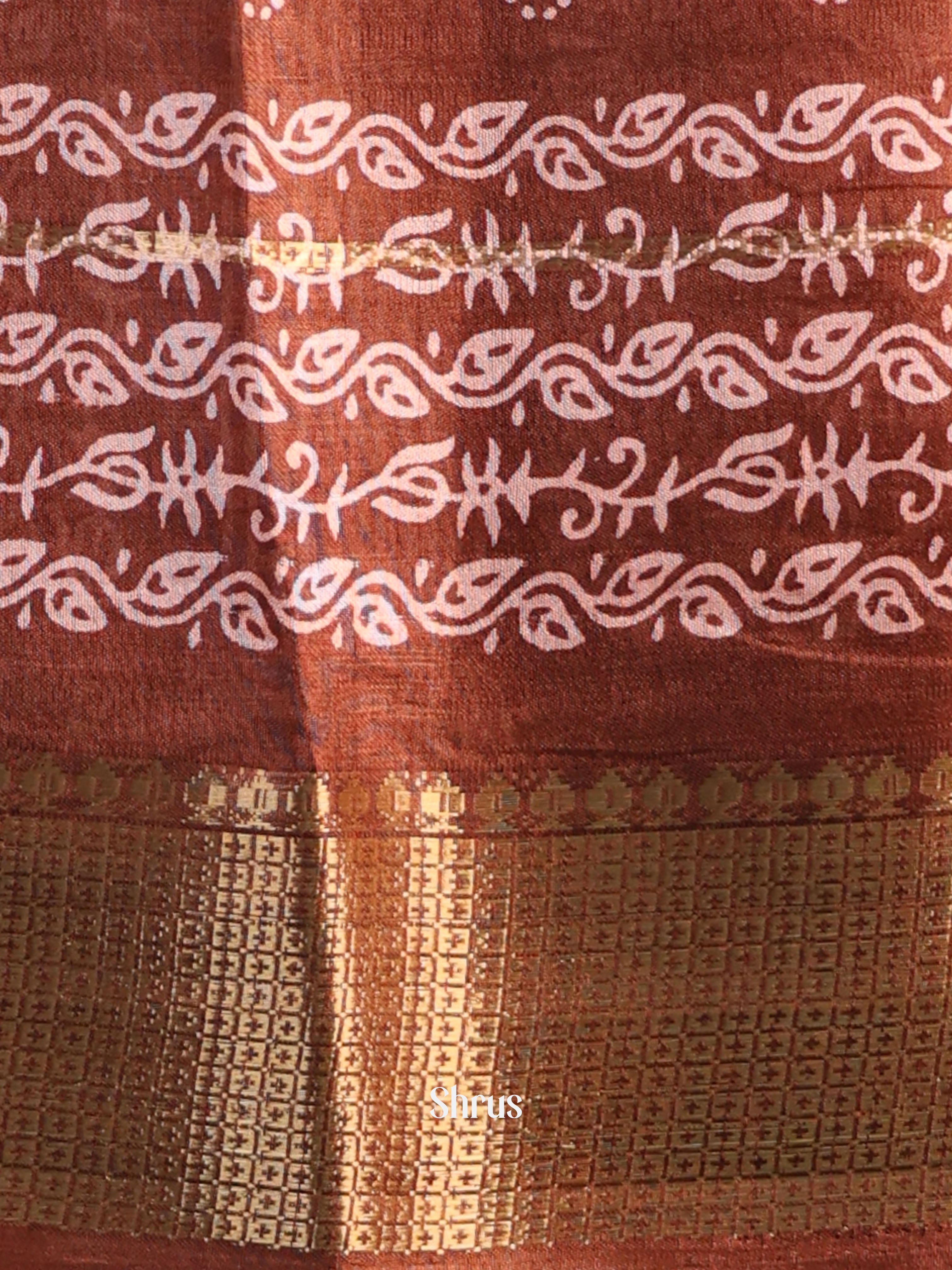 Brown - Semi Crepe Saree