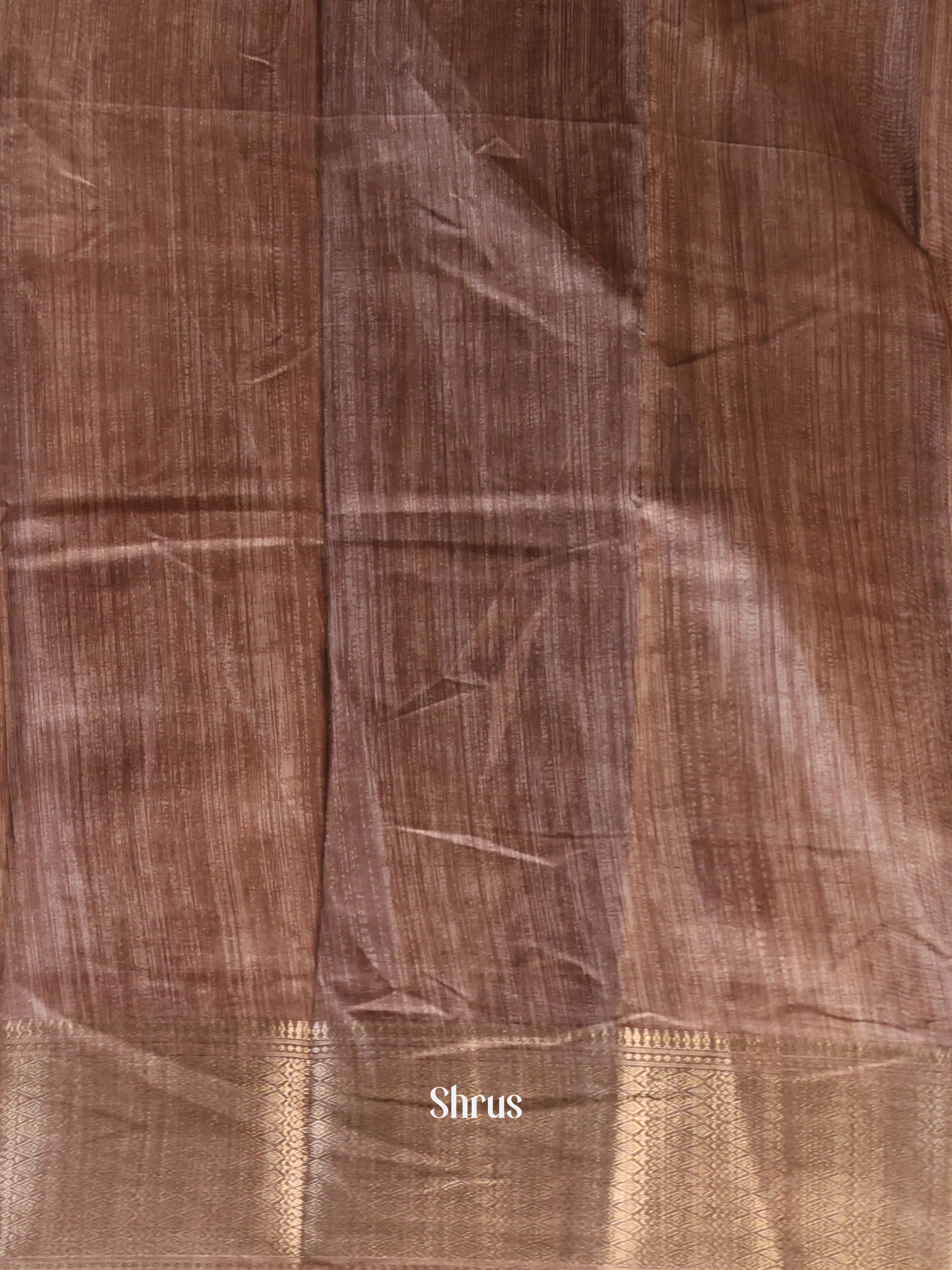 Cream & Brown - Semi Crepe Saree