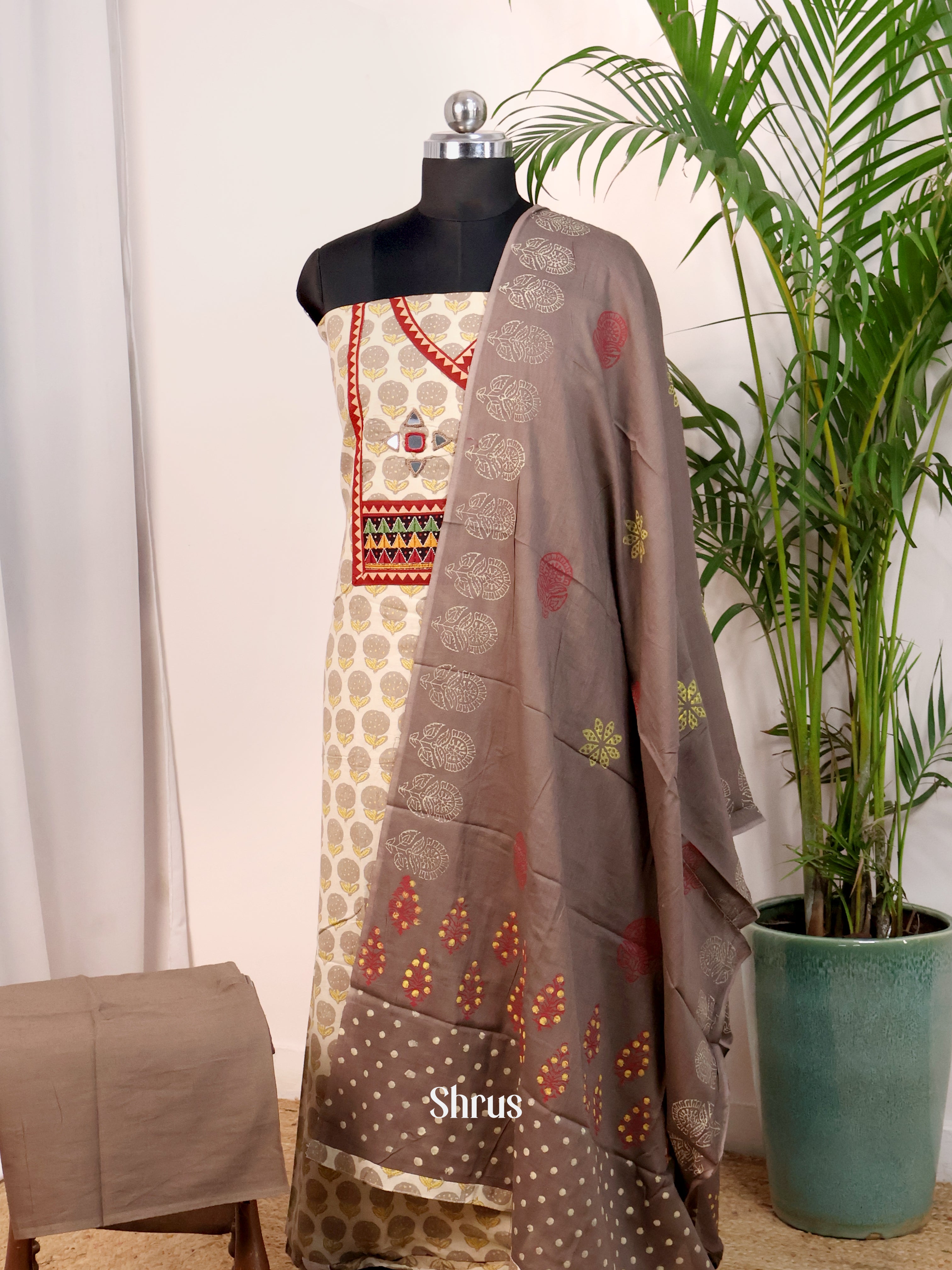 Cream & Grey- Cotton salwar