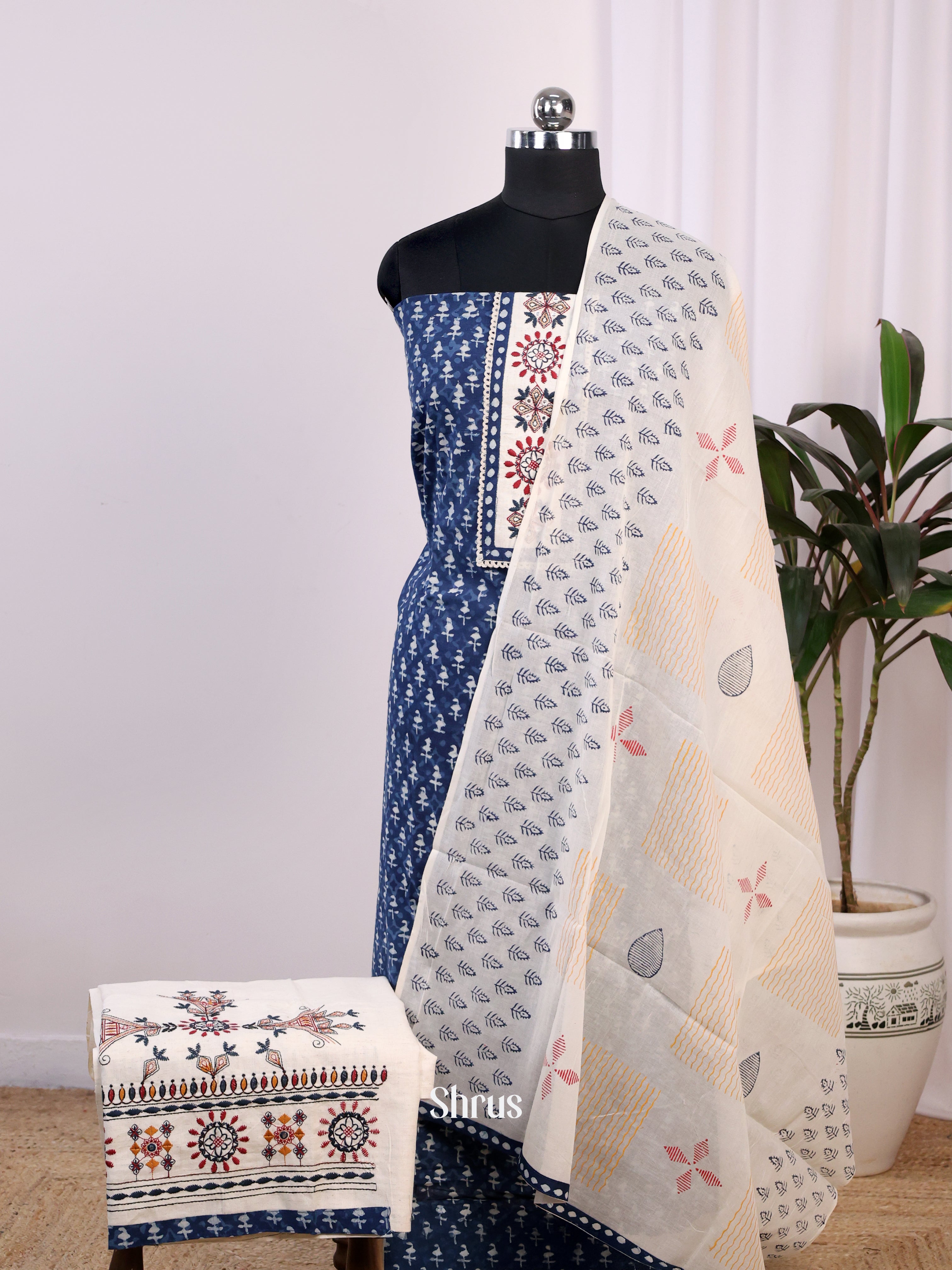 Blue & Cream - Cotton salwar