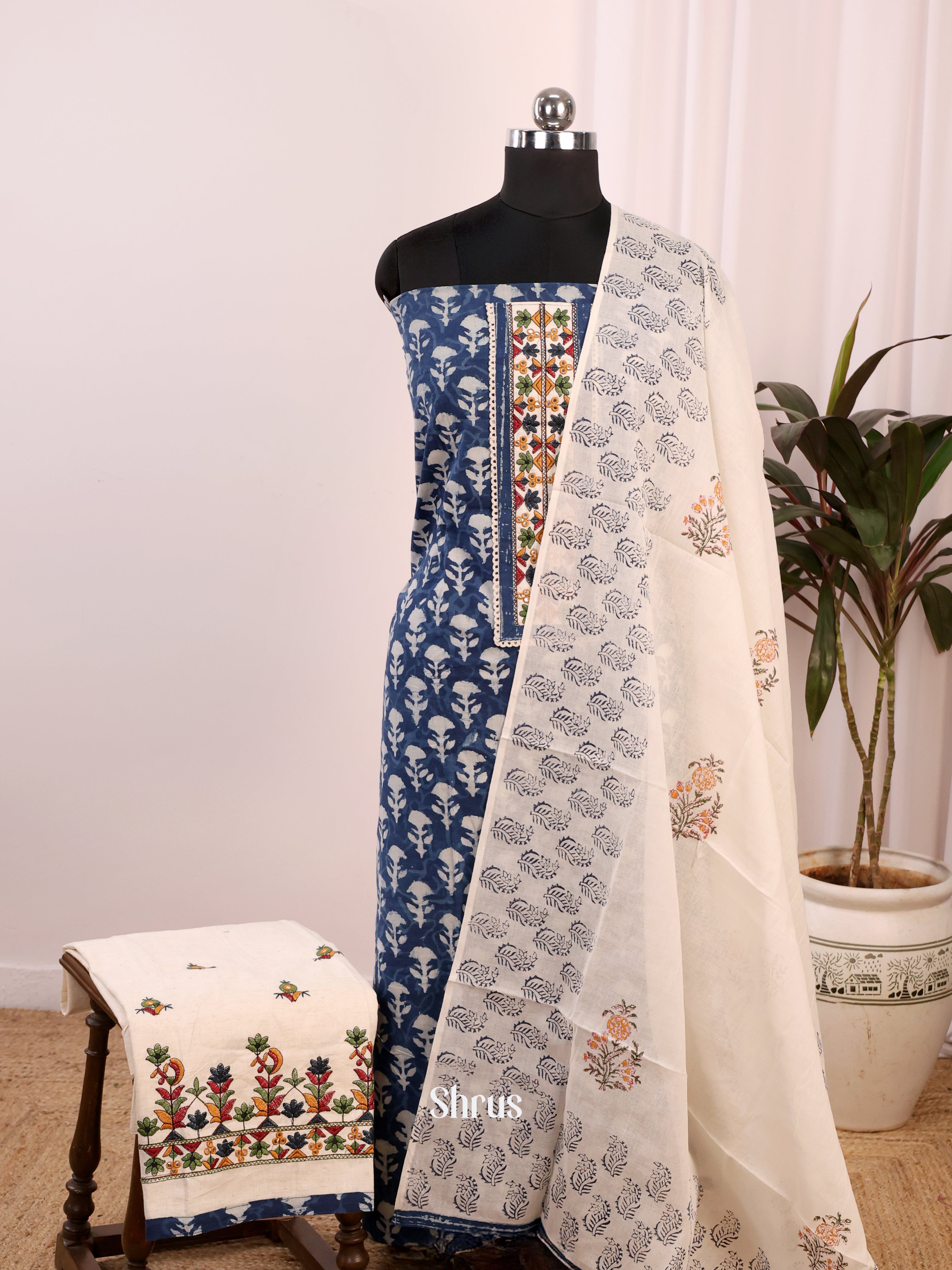 Blue & Cream - Cotton salwar