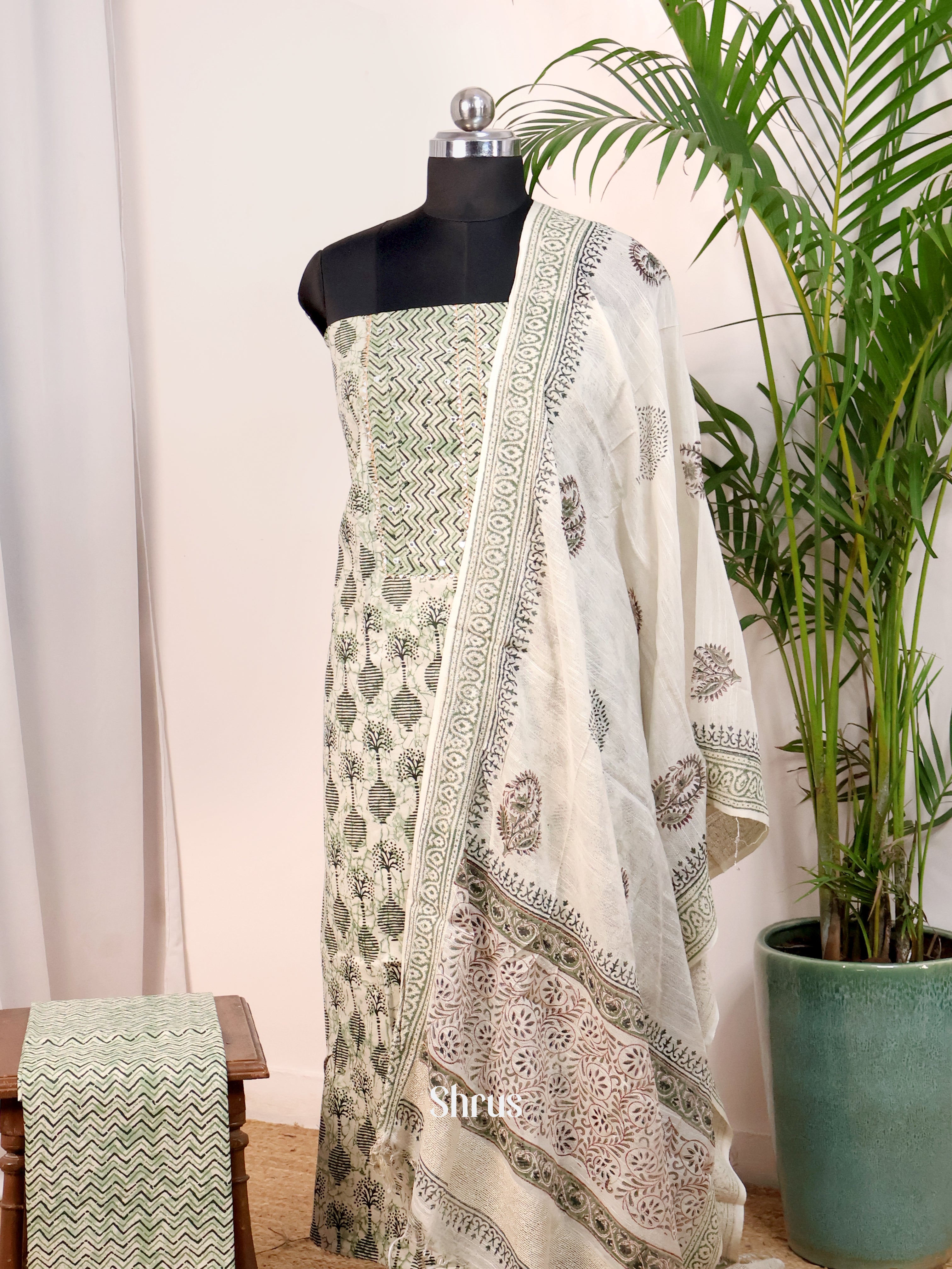 Cream & Green - Cotton salwar